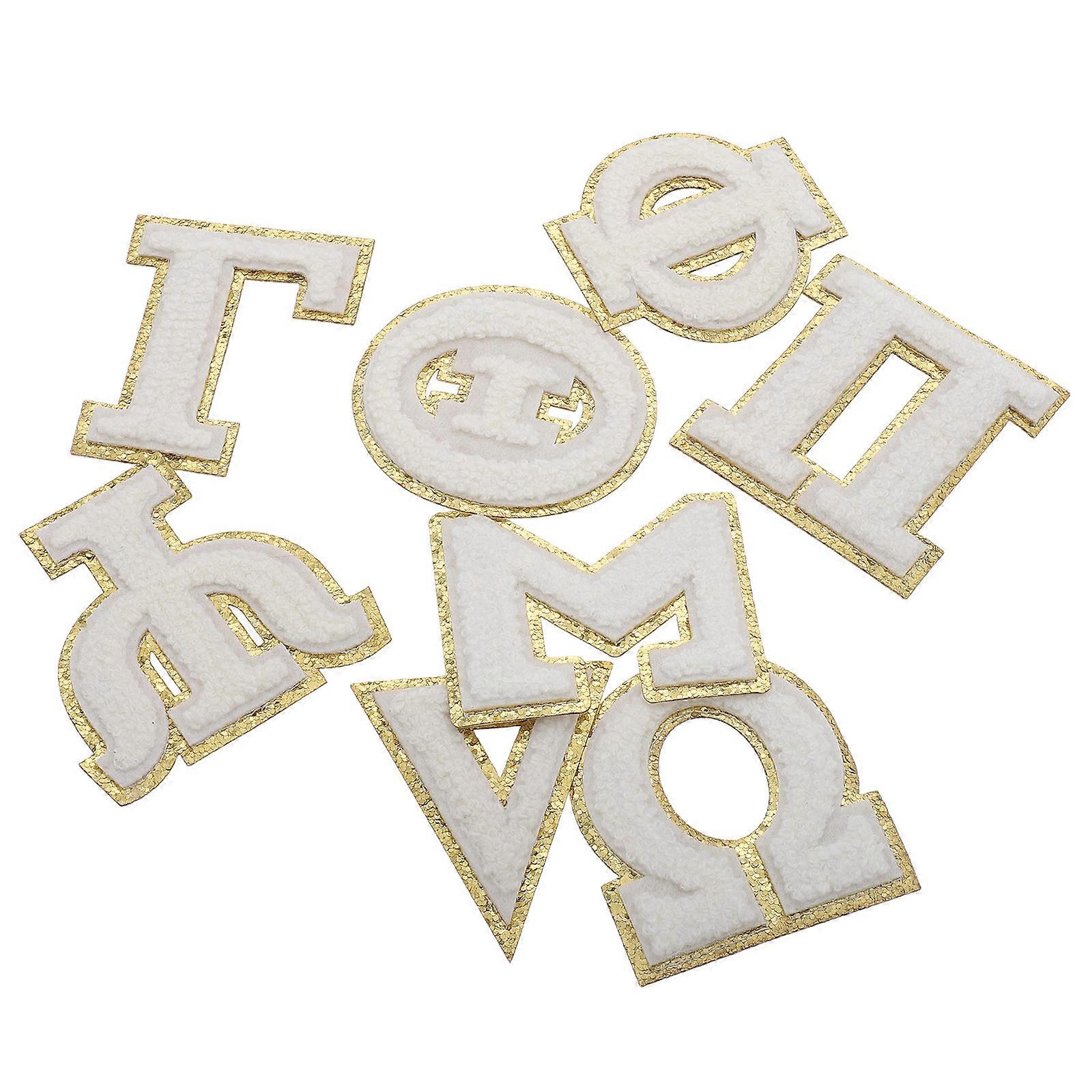 Beige Cloth Greek Letter Embroidered Patch for Clothes Soft Versatile Use with Decoration Size 8 pcs
