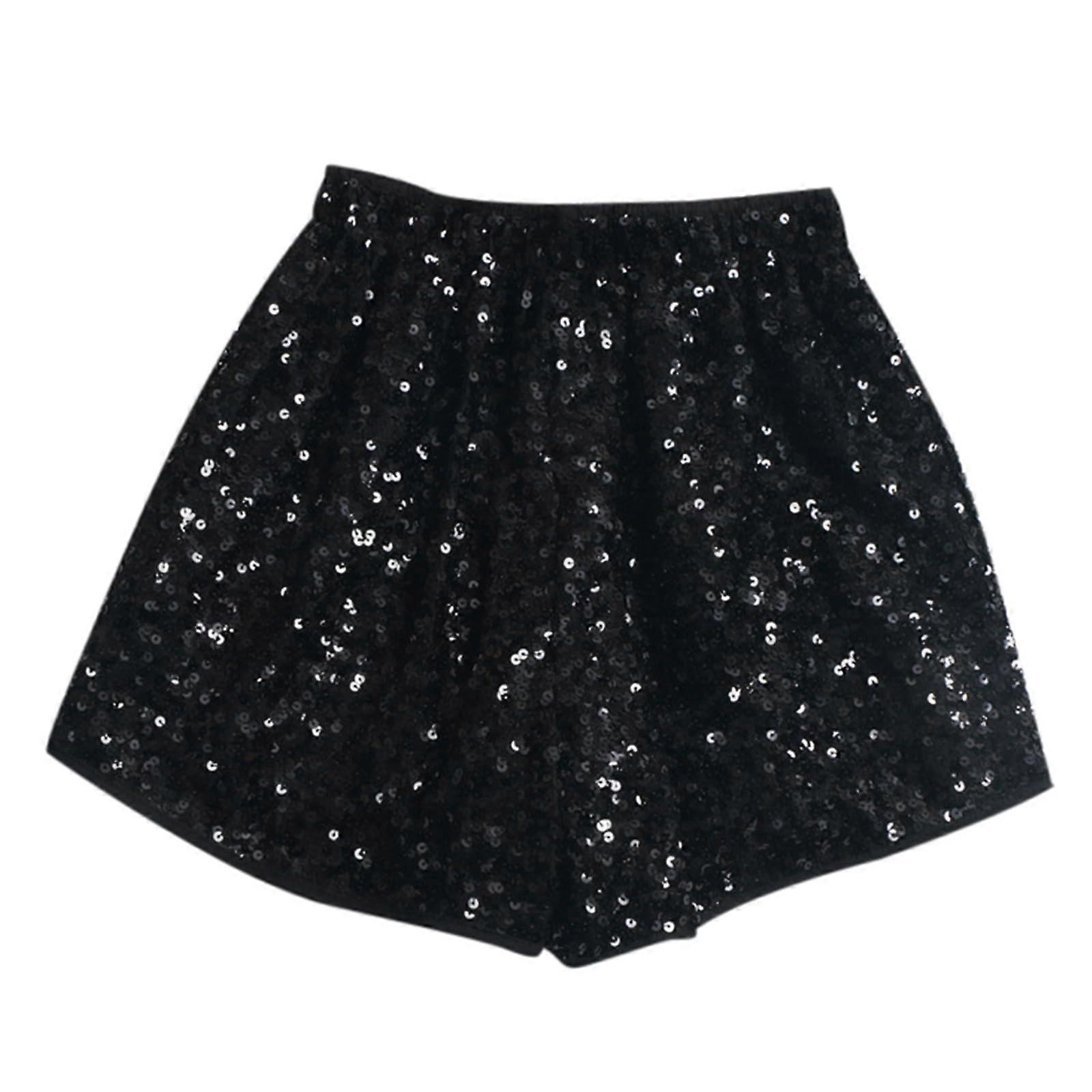 Women's Shorts with Sequins Party Shorts Shiny Short Trousers Black L