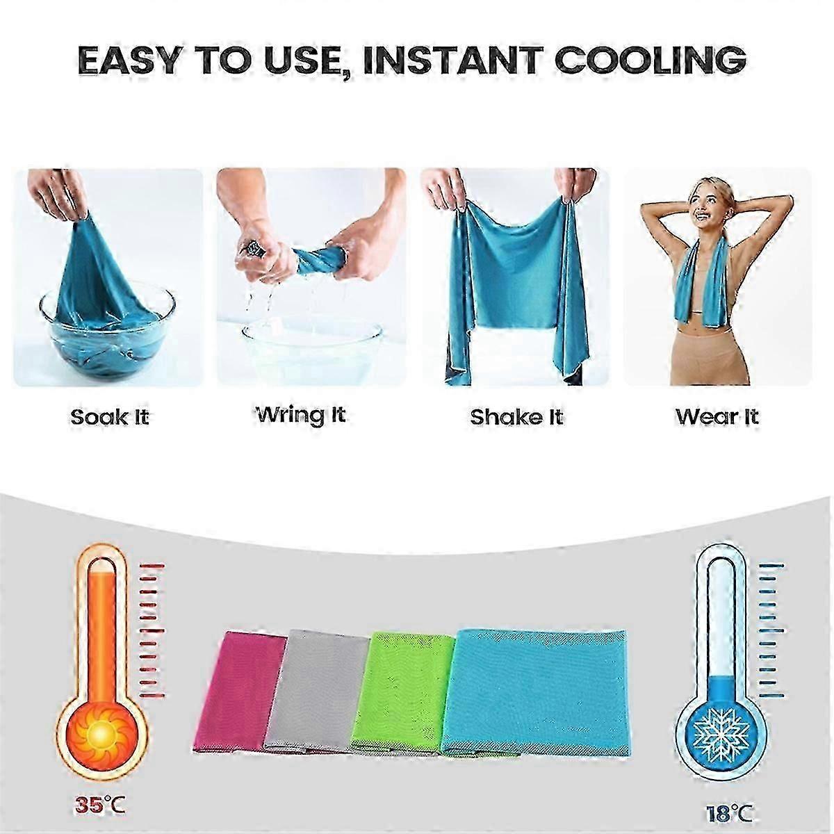 4パック冷却タオル-首、顔、ヨガ、キャンプ用の通気性のあるジムタオル
