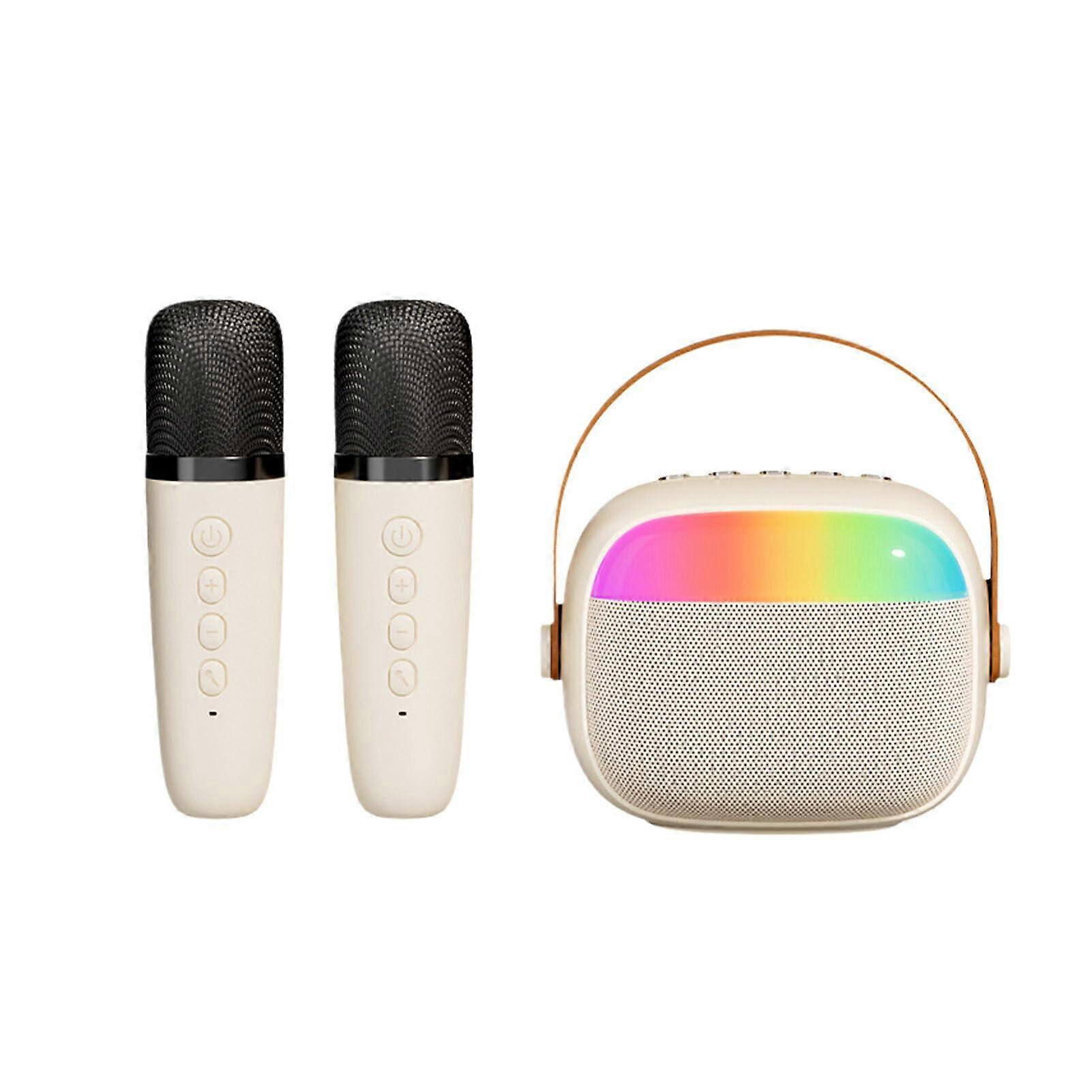 Bass KTV Set With Smartphone Compatibility And Built-In Illuminated ABS Handheld Microphone - White