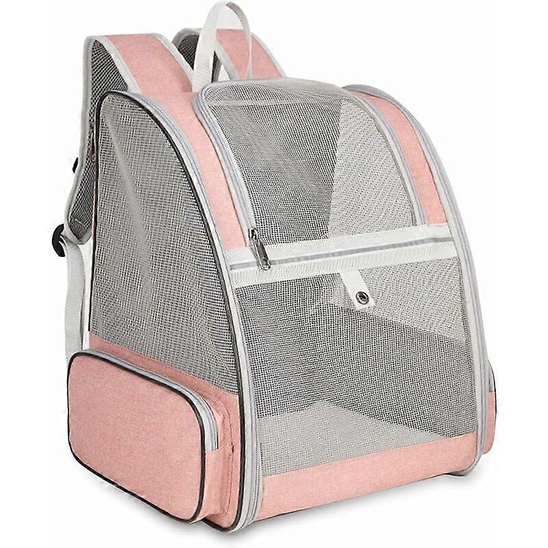 Dog and Cat Carrier Bag, Foldable Breathable Mesh Pet Backpack with Metal Frame, Up to 7.5kg Pink