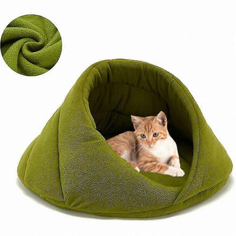 Cozy Fleece Pet Bed Warm Cat Cave Cushion with Half-Covered Design for Comfortable Rest and Sleep