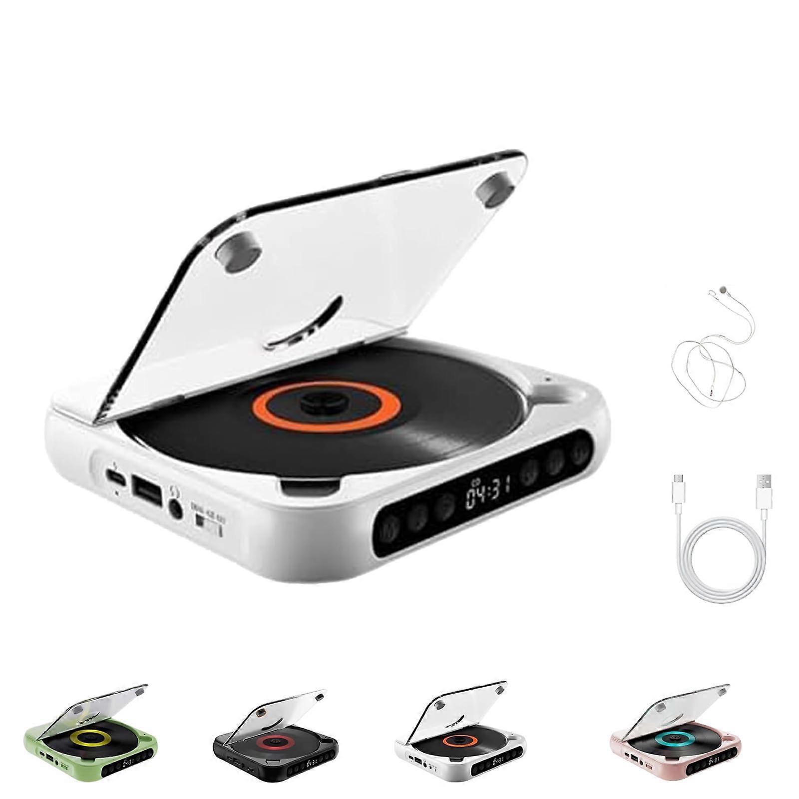Portable Bluetooth CD Player Rechargeable with HiFi Speakers LCD Screen CD/AUX/USB White