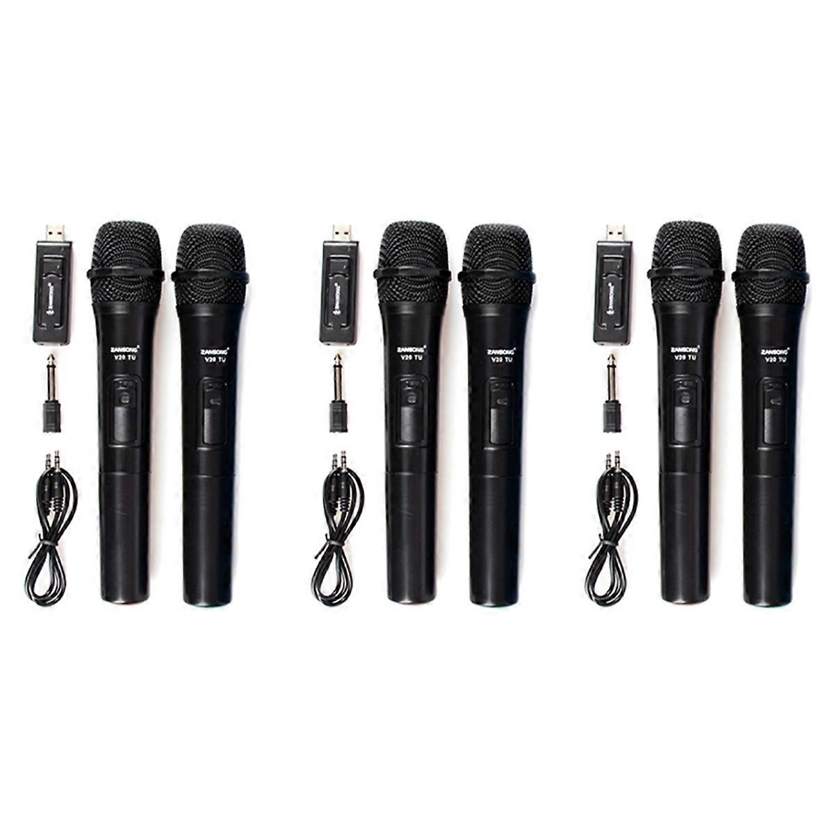 3 set Uhf Usb 3.5mm Wireless Microphone Handheld Mic with Receiver for Karaoke Speech Loudspeaker V2