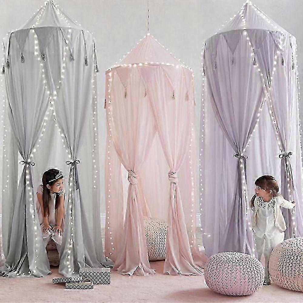 Children Bed Canopy Grey Round Dome, Nursery Room Decorations