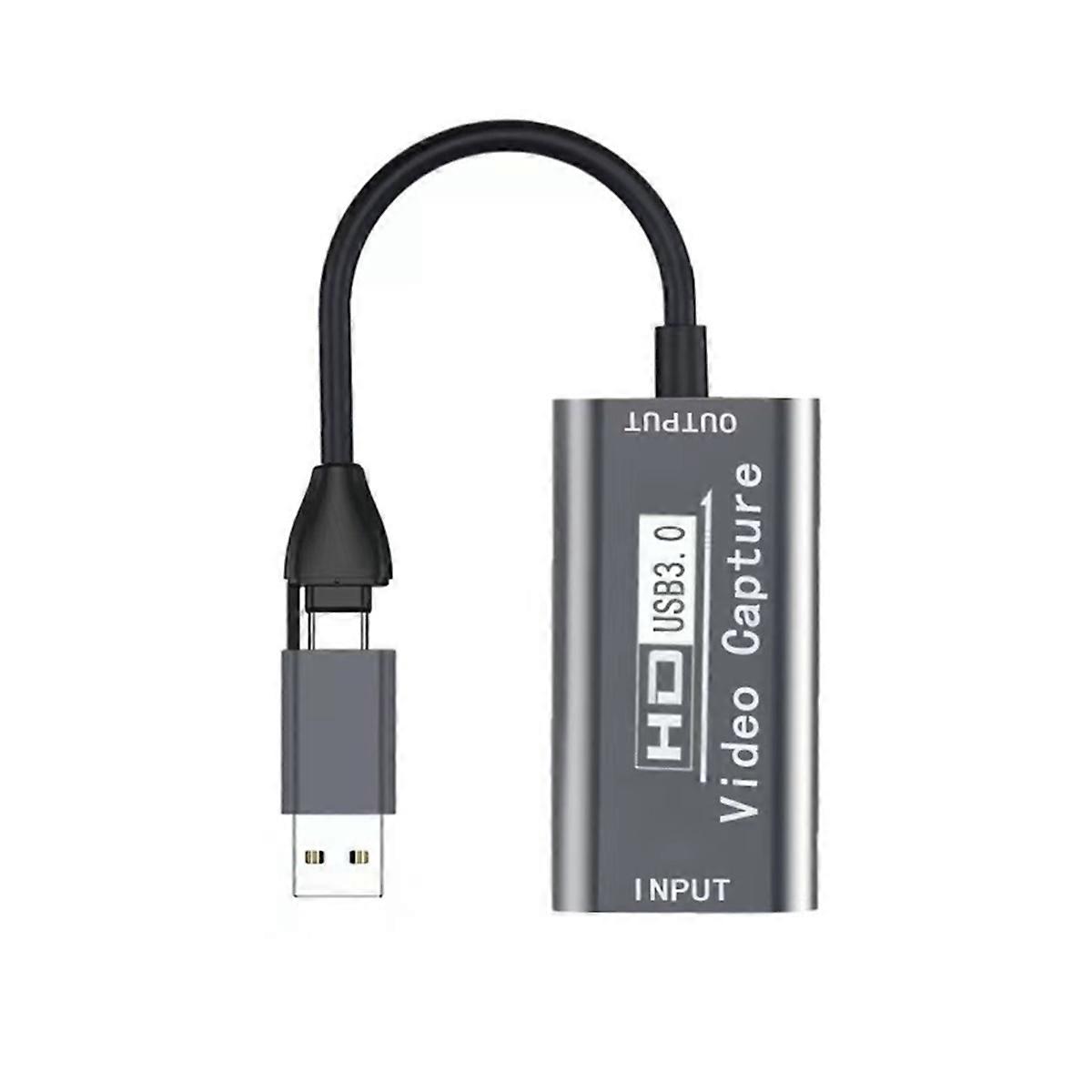 USB/USB C Video Capture Card with HD 4K to Type C USB 3.0 Audio Video Converter Computer Laptop Smartphone Monitoring