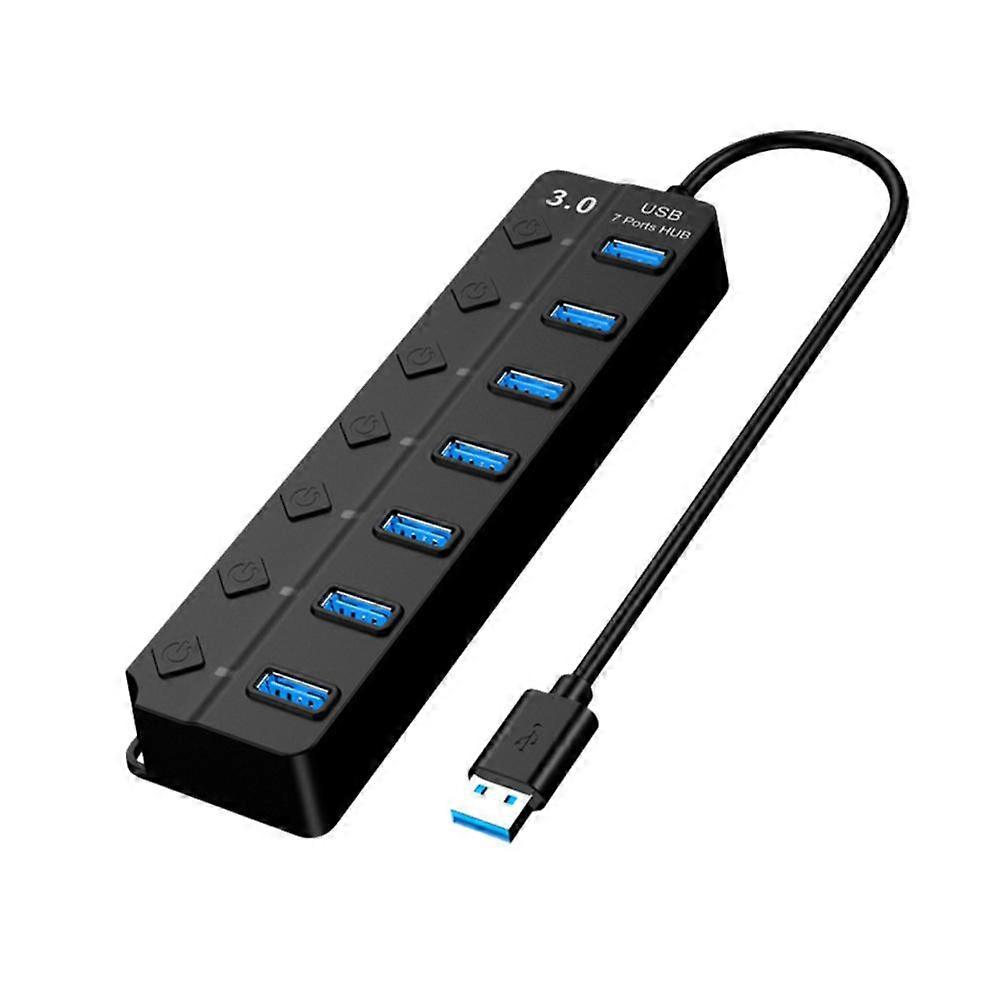 USB Hub Splitter 3.0 med 7 portar för bärbar dator USB-adapter med individuella omkopplare