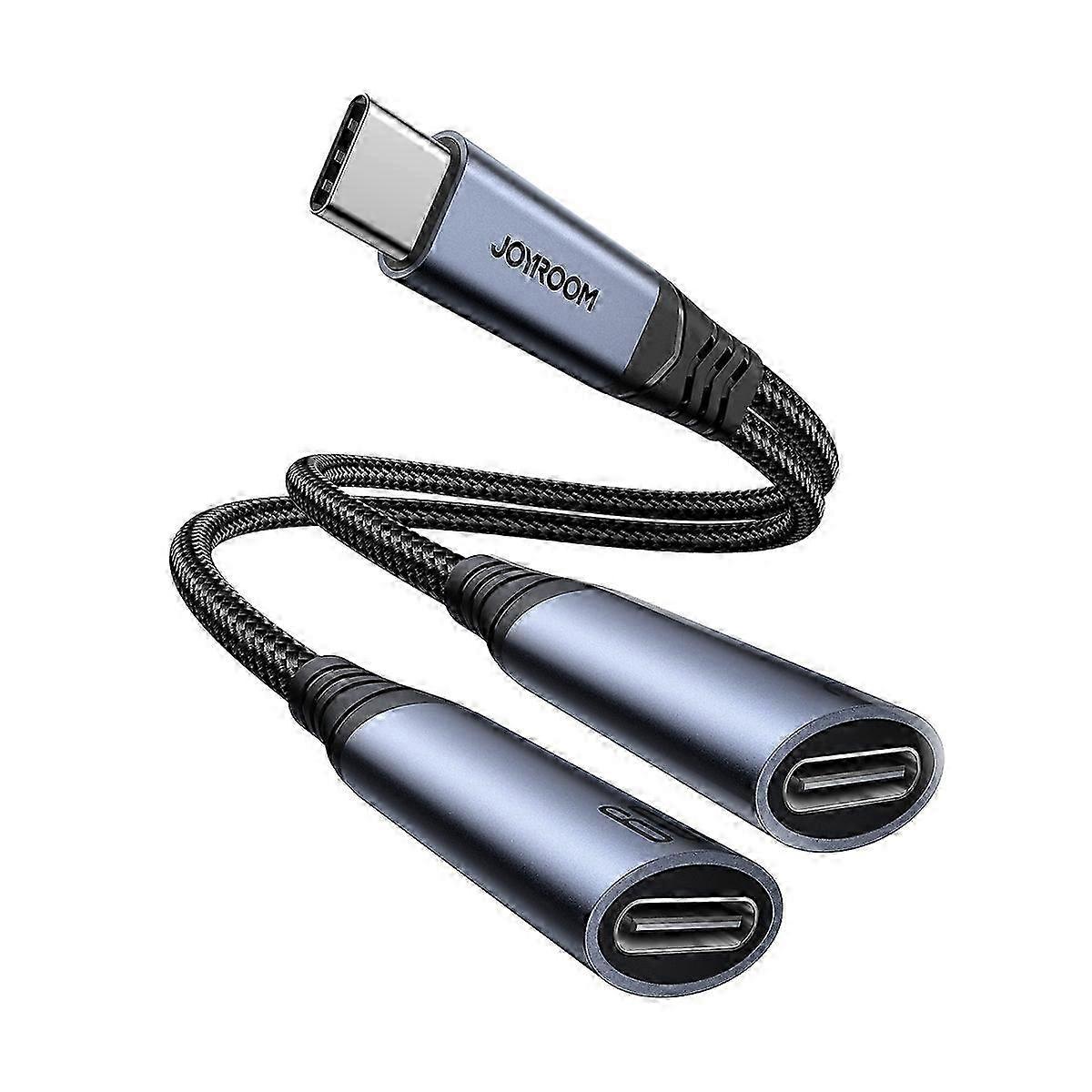 Dual Type C Splitter with 60W Power Delivery Fast Charging and Audio Connector Black