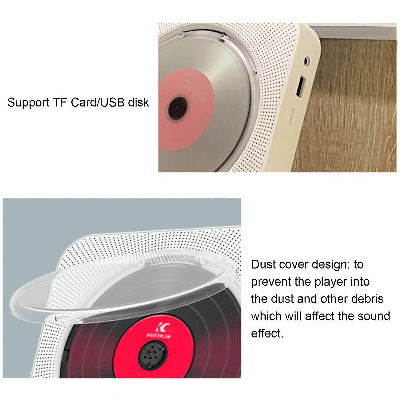KC-909 Portable CD Player Built-in Speaker Stereo CD Players with Double 3.5mm Headphones Jack LED Screen Wall Mountable CD Music Player