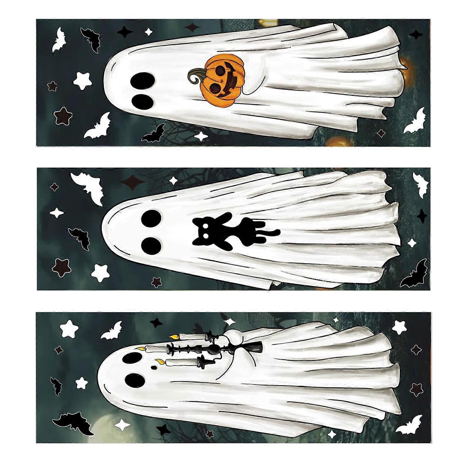 Halloween Window Decal Reusable Ghostly Pattern Clings Plastic Static Design No Glues Required Indoor Holiday Decoration Multicolor