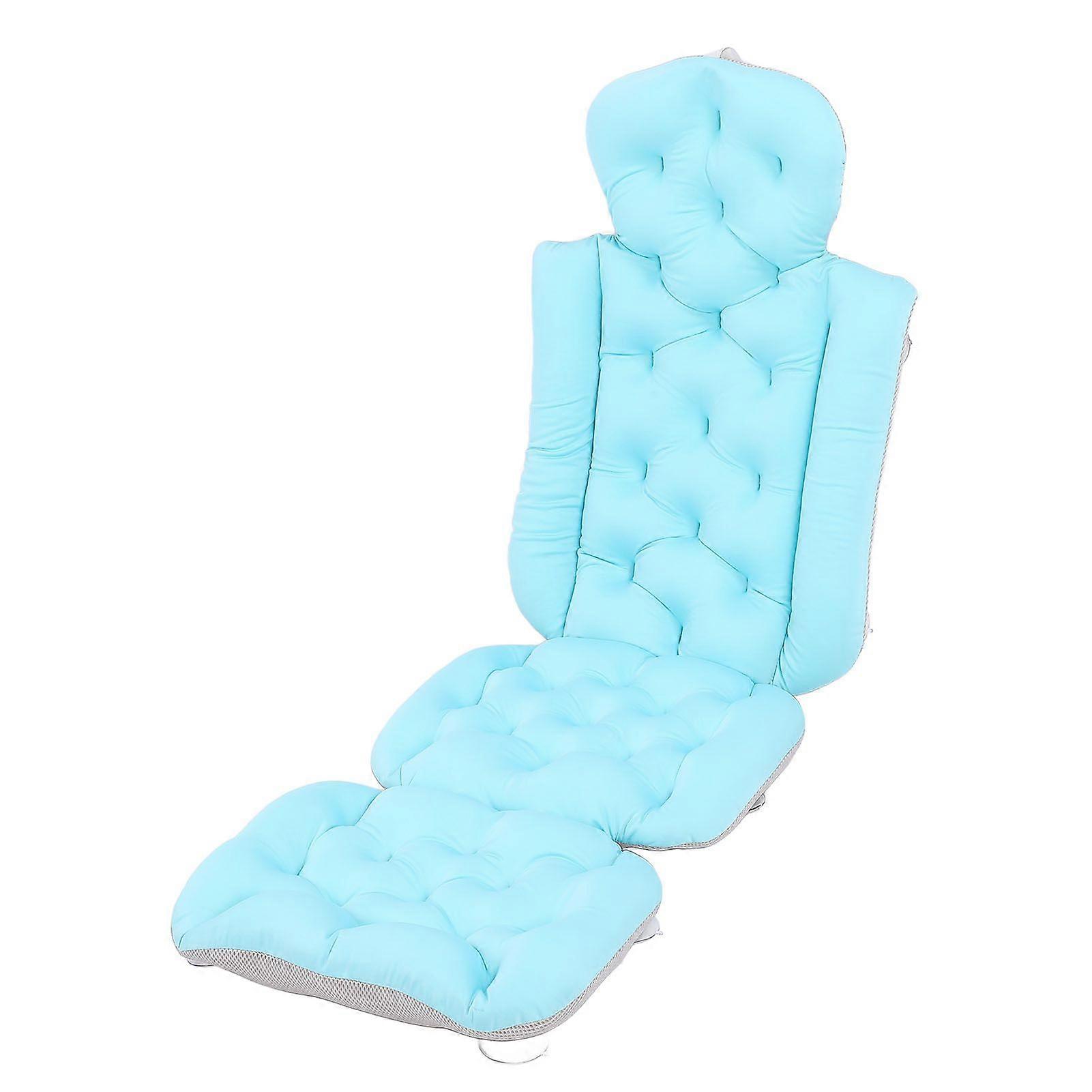 Full Body Bath Pillow Quick Dry Bathtub Cushion Non Slip Bath Mat with Suction Cups for Headrest Neck and Back Support Blue
