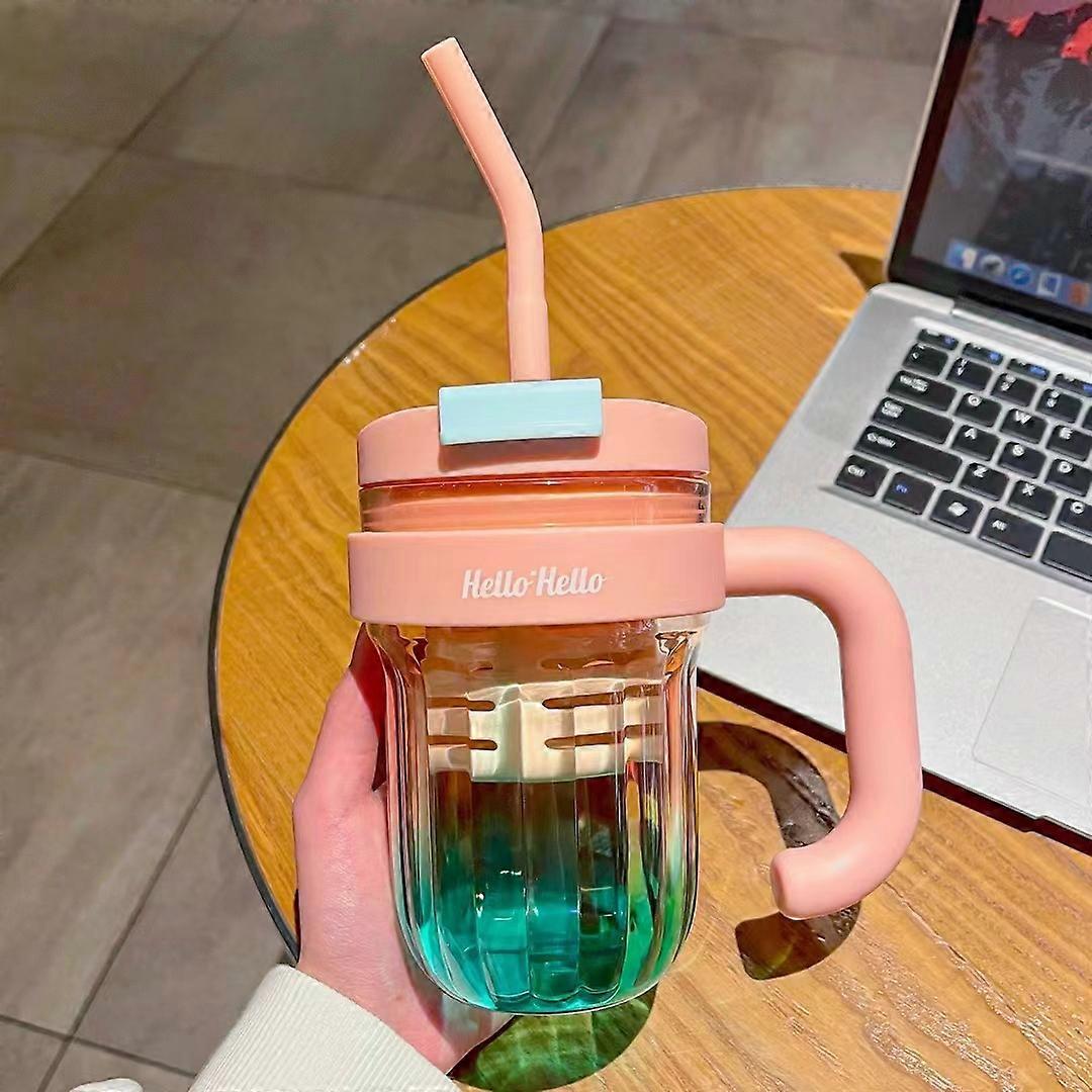 Tea cup with gradient stripes straw cup office double drink plastic water cup student cup