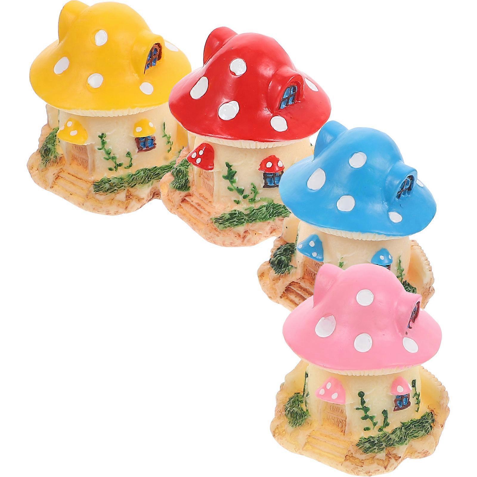 Miniature Mushroom Decoration Resin Mushroom House Figurines for Home 8Pcs