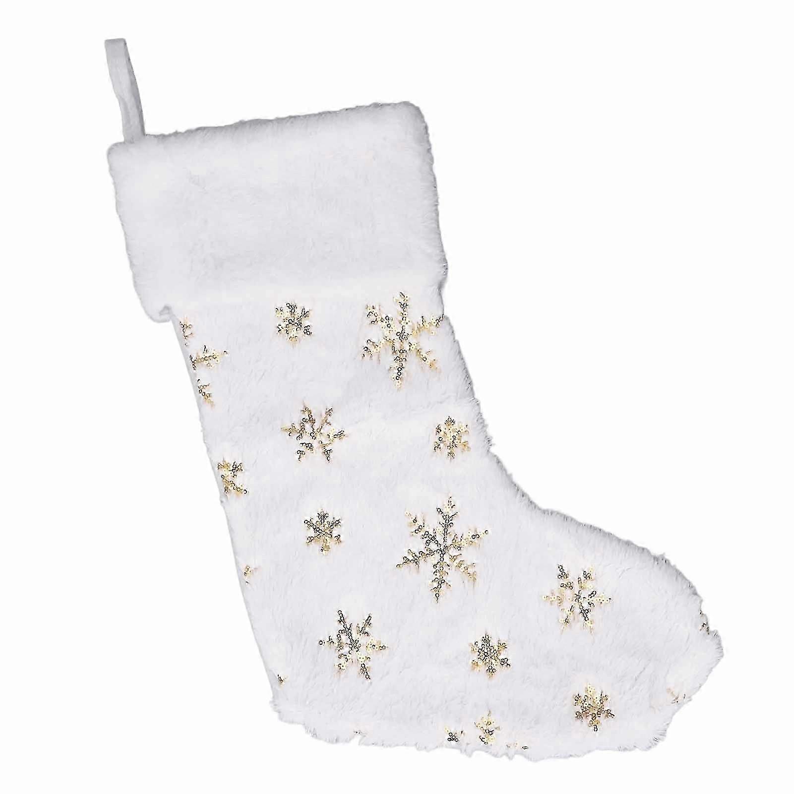 Large Xmas Stocking Embroidered Snowflake Sequin Socks Ornament Stocking Decoration for Family Holiday