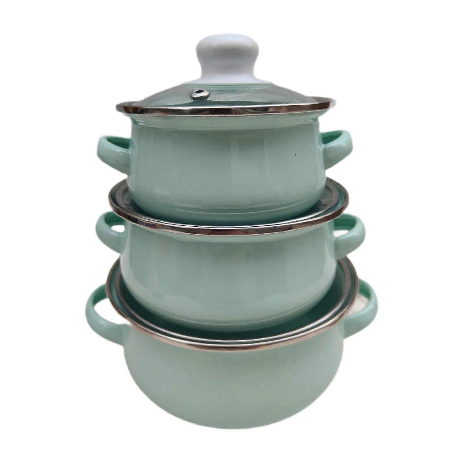 Enamel Pot Set Of 3 With Lid Light Blue Soup Pot Stew Pot For Cooking