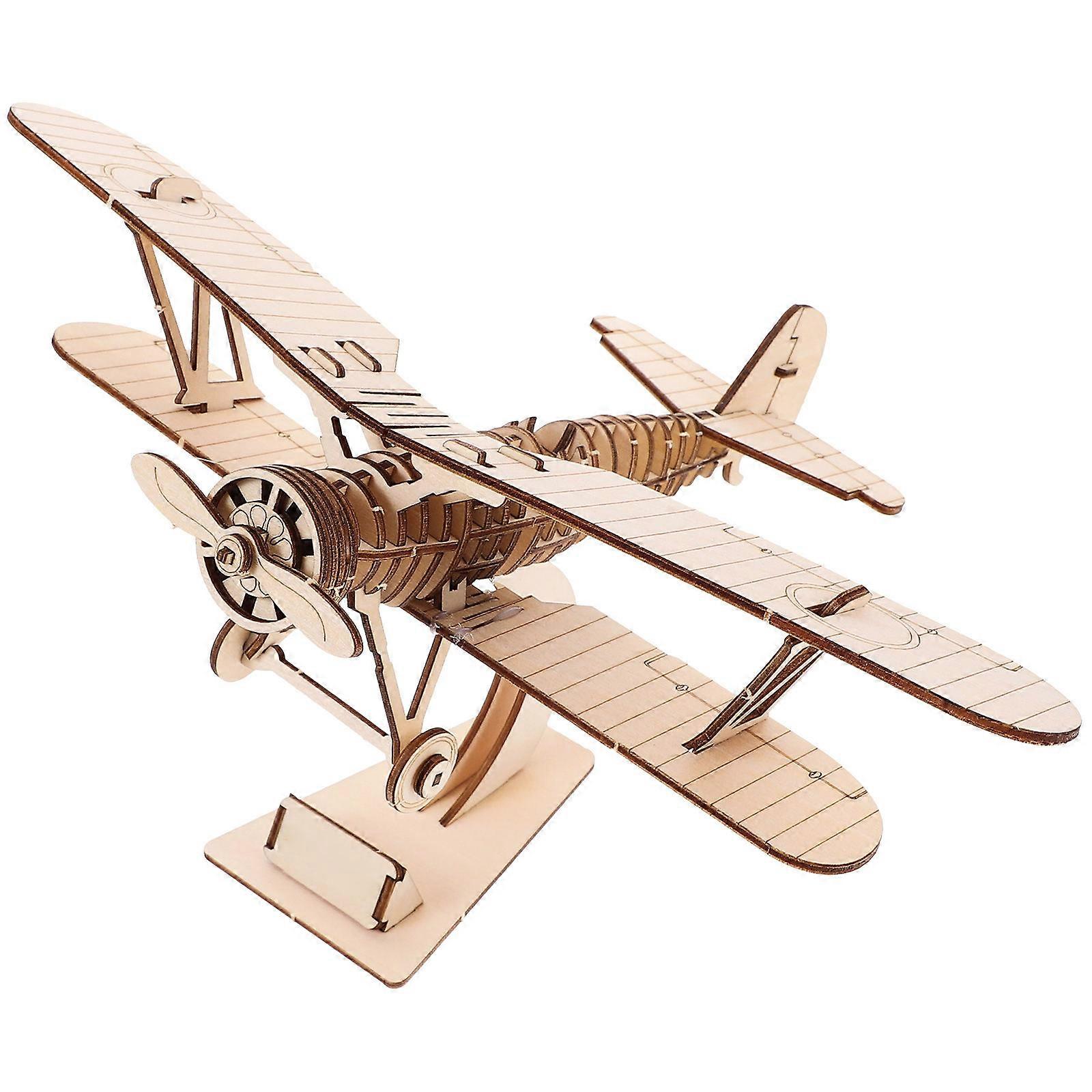 DIY Wooden Aircraft Model Creative Assembling Toy 2Pcs for Desktop Decoration