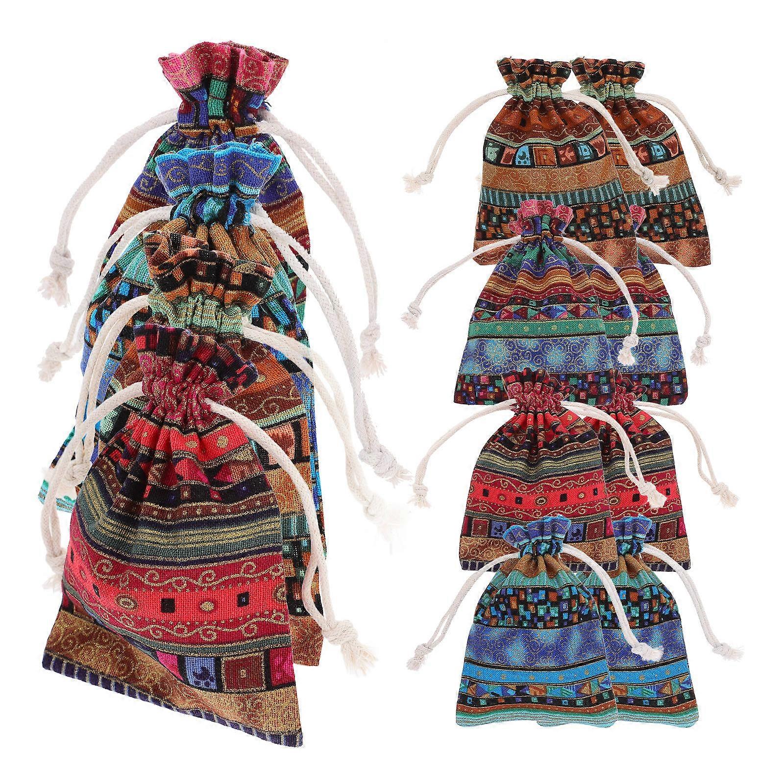 Cotton Linen Ethnic Drawstring Bag for Coin Storage 48Pcs Collection