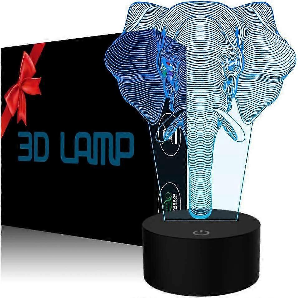 Elephant 3D Illusion LED Night Light - Touch Switch with 7 Colour Changing Modes for Table or Desk Decoration