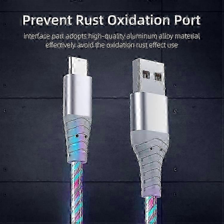Câble USB Type-C de 1 m avec effet streamer LED - Charge rapide 3 A et transfert de données pour appareils USB