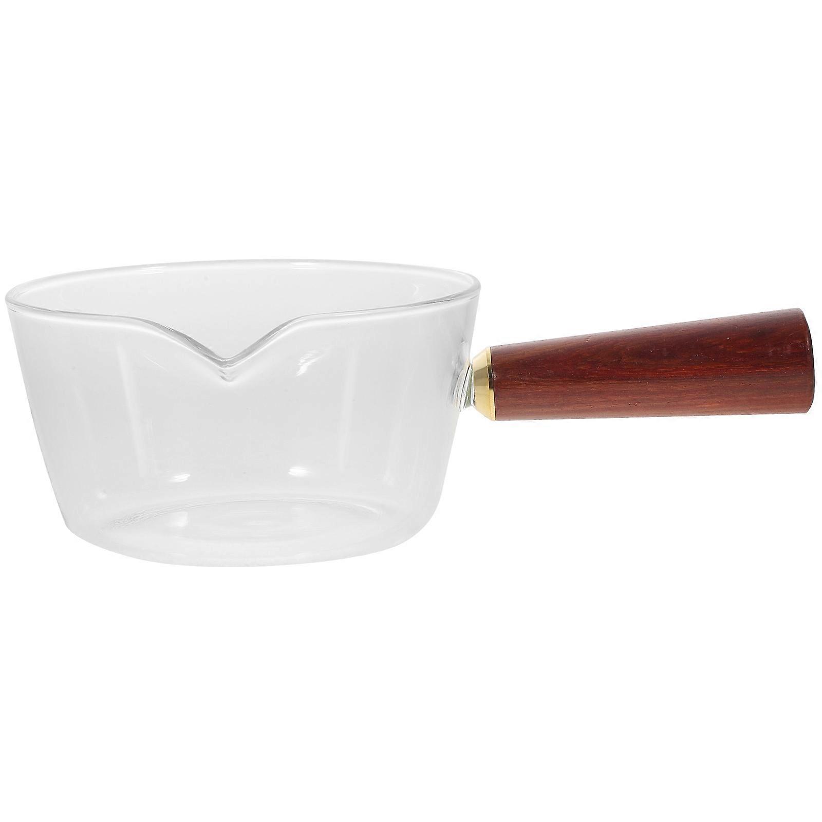 Glass Milk Pot for Storage Use 2Pcs with Wooden Handle Transparent Cookware