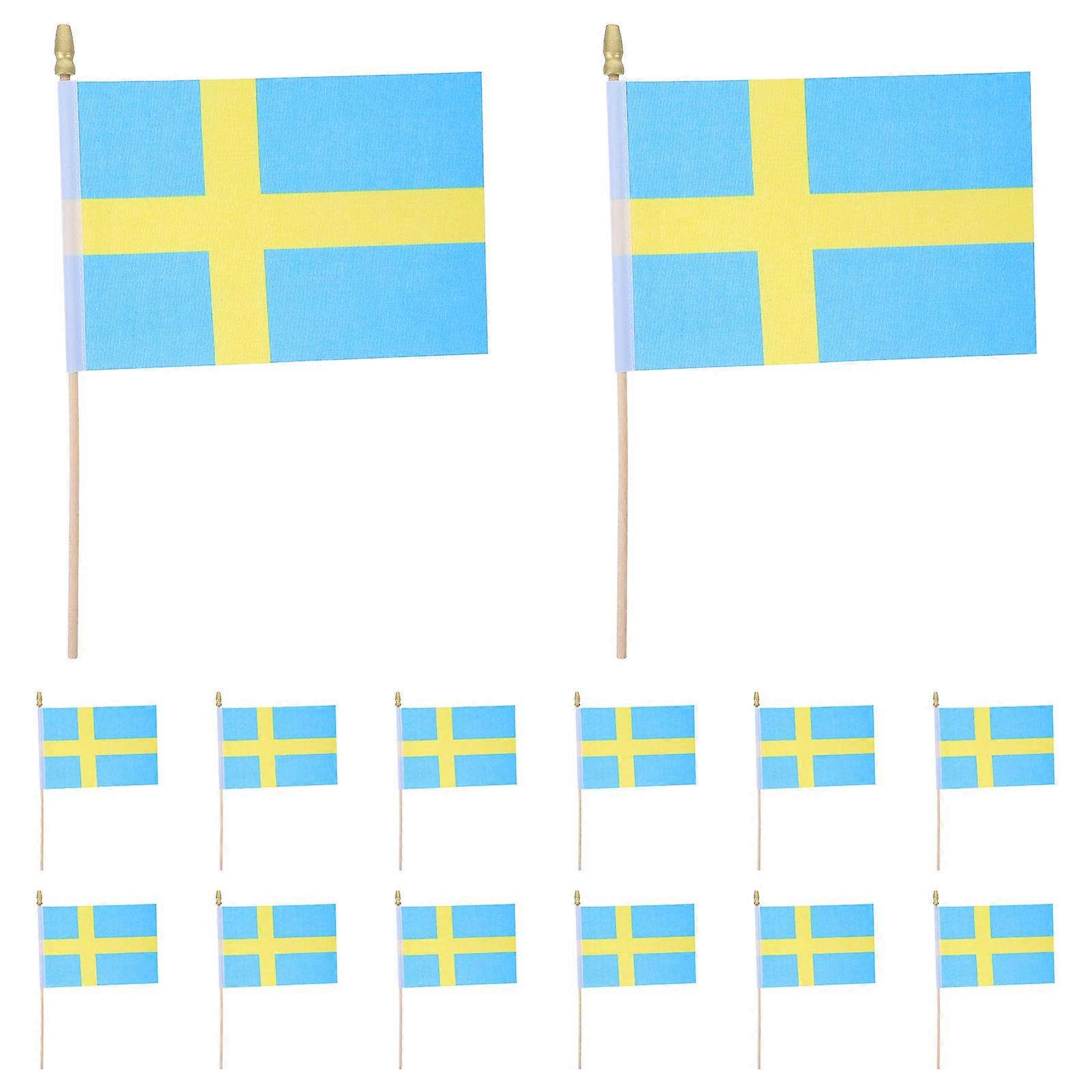 Mini Swedish Hand Held Flags on Wooden Pole for Party Use 25Pcs