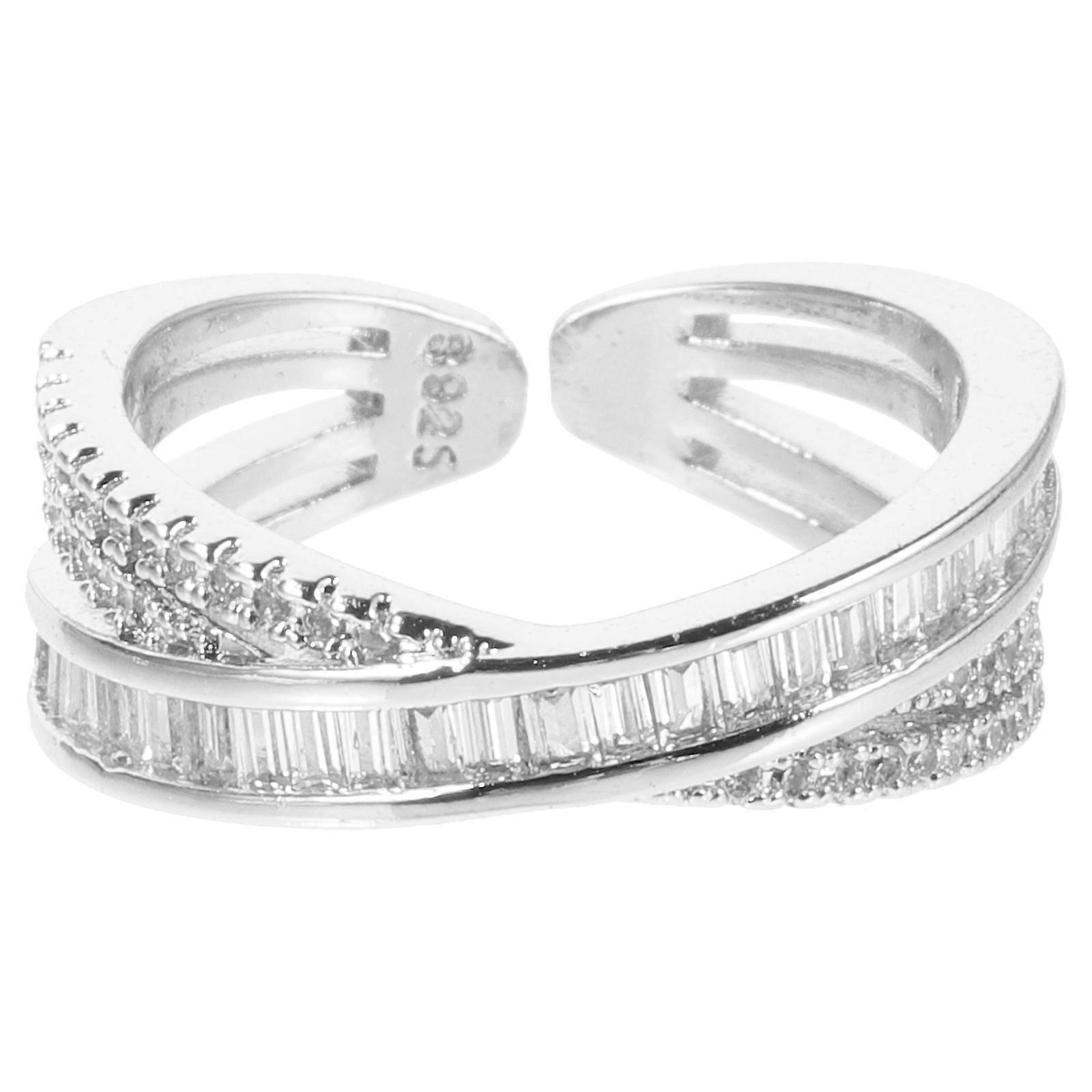 2Pcs Adjustable Ring Jewelry Rhinestone Geometric Open Ring for Women