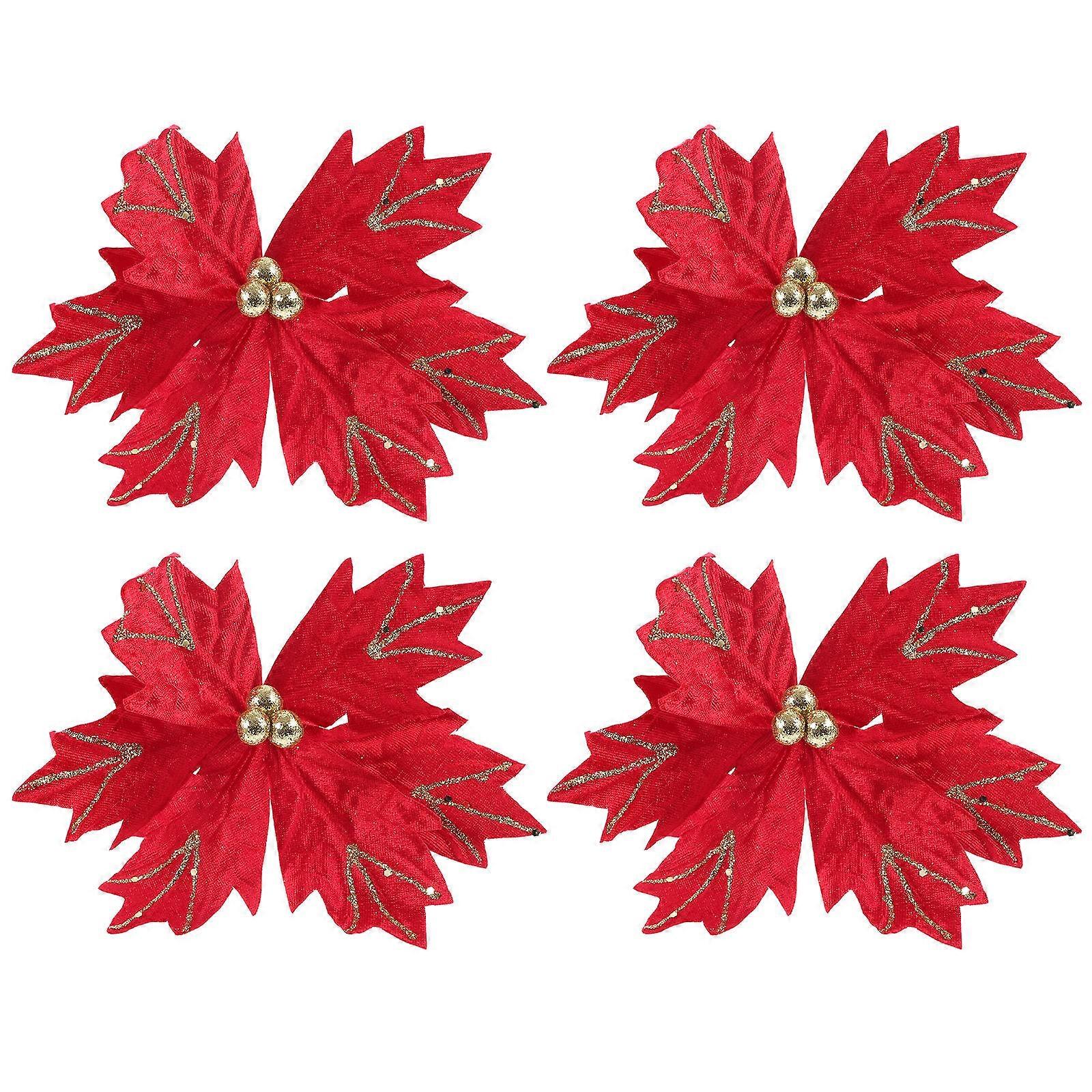 Artificial Christmas Flower Sticks Decorative Scene Layout Props 16 Pcs For Red 7X7X24.5Cm