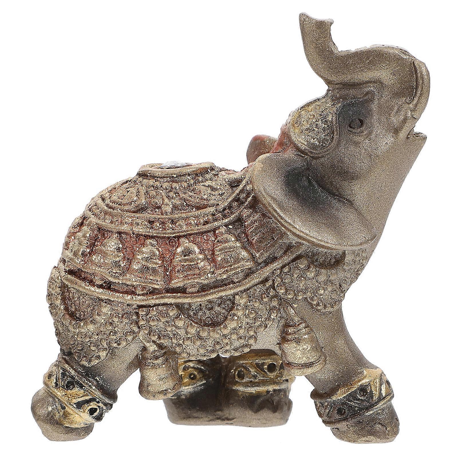 Golden Elephant Statue Decor for Fortune Resin Desktop Adornment