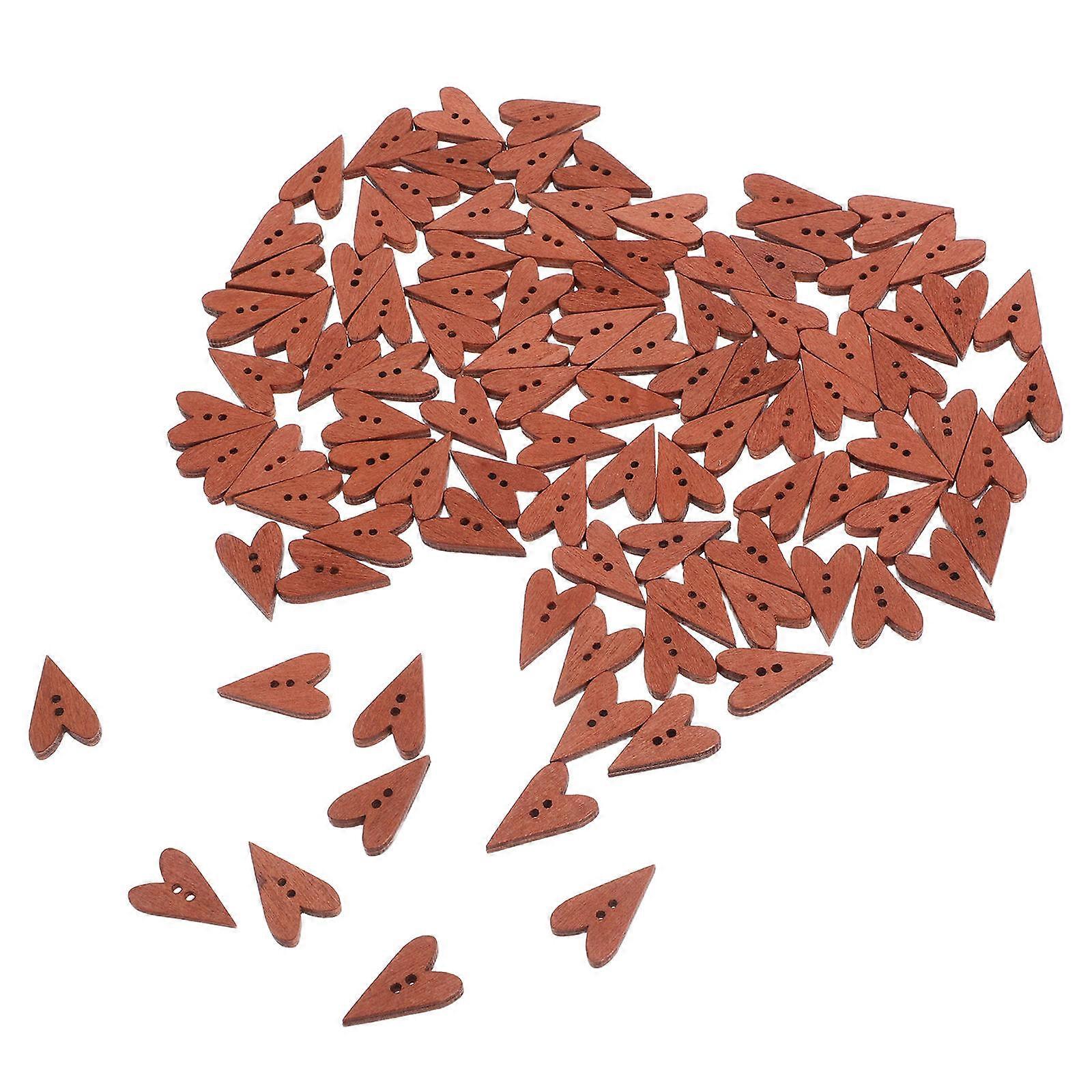 Heart Shaped Buttons Wooden Heart Buttons For Diy Enthusiasts And Crafters Brown 2.40X1.50X0.35CM 100Pcs