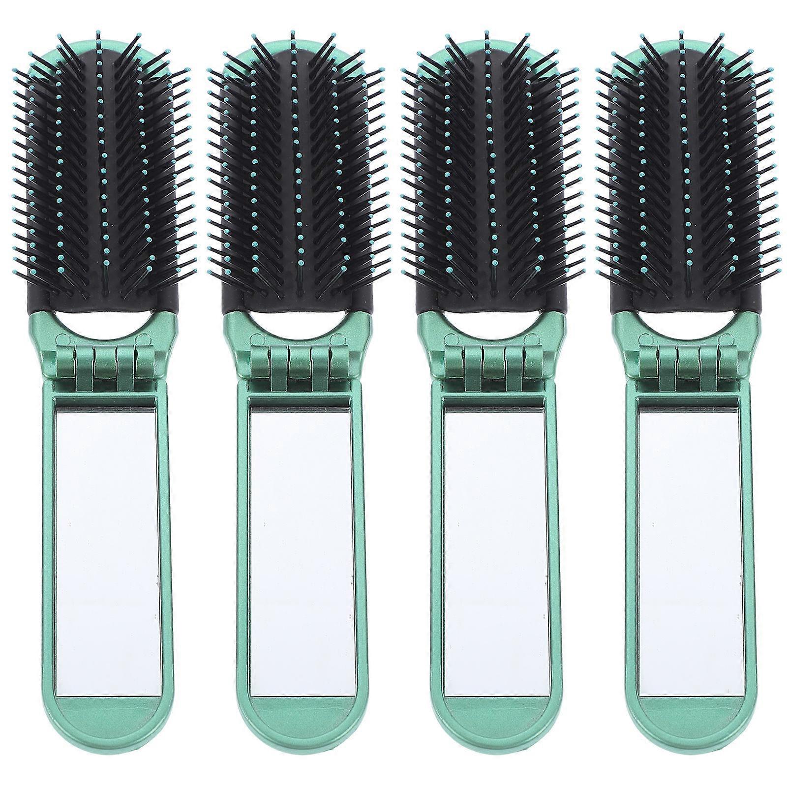 Green Folding Hair Brush with Mirror for Hair Use 8Pcs Foldable Design