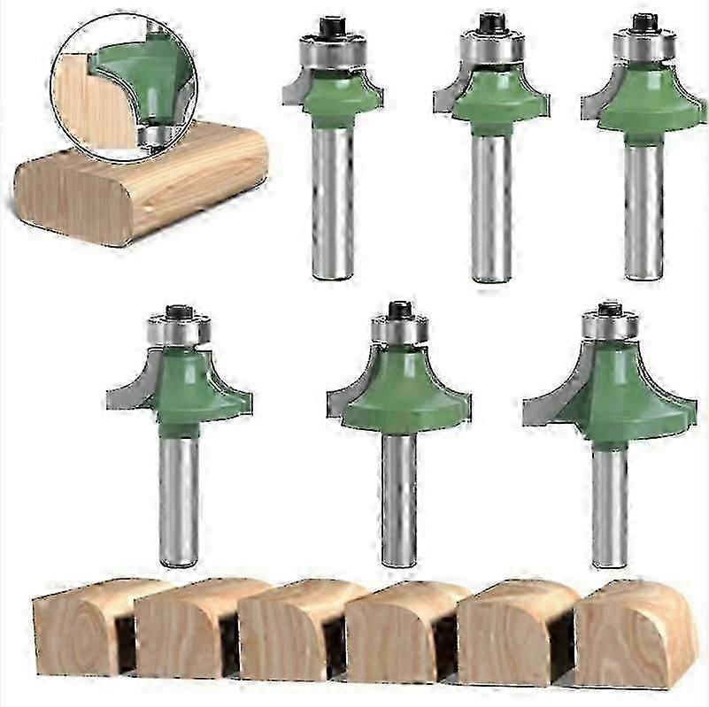 6Pcs 8mm Wood Router Bit, Quarter Round Cutter with 8mm Shank, Wood Router Bits, Roundover Groove Cutter for Woodworking (6)