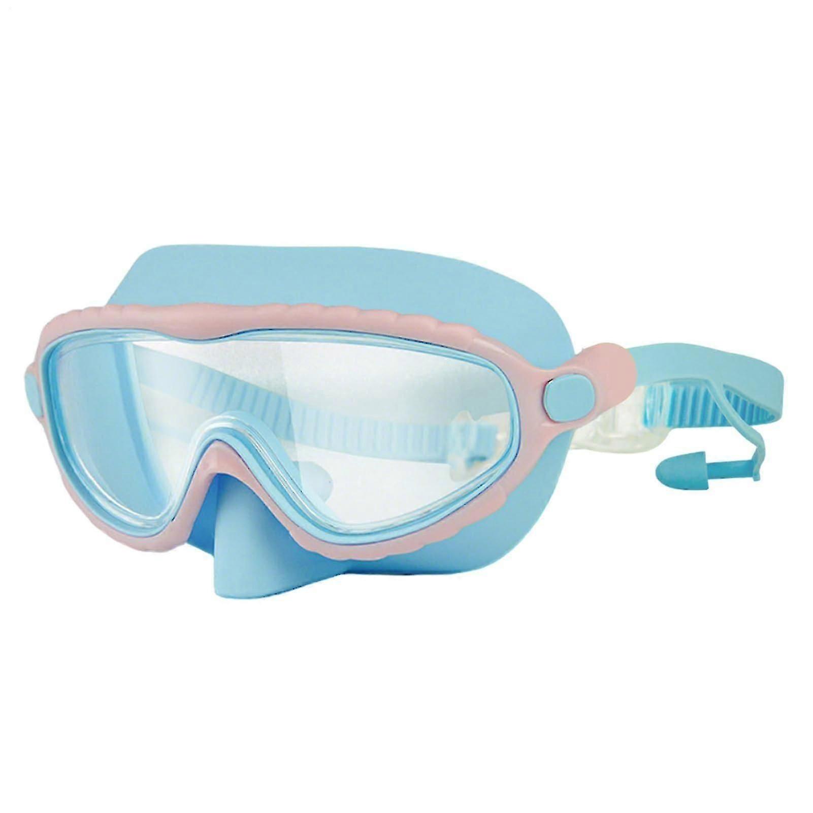 Kids swimming goggles with nose protection  Antifog comfortable adjustable for diving pink blue