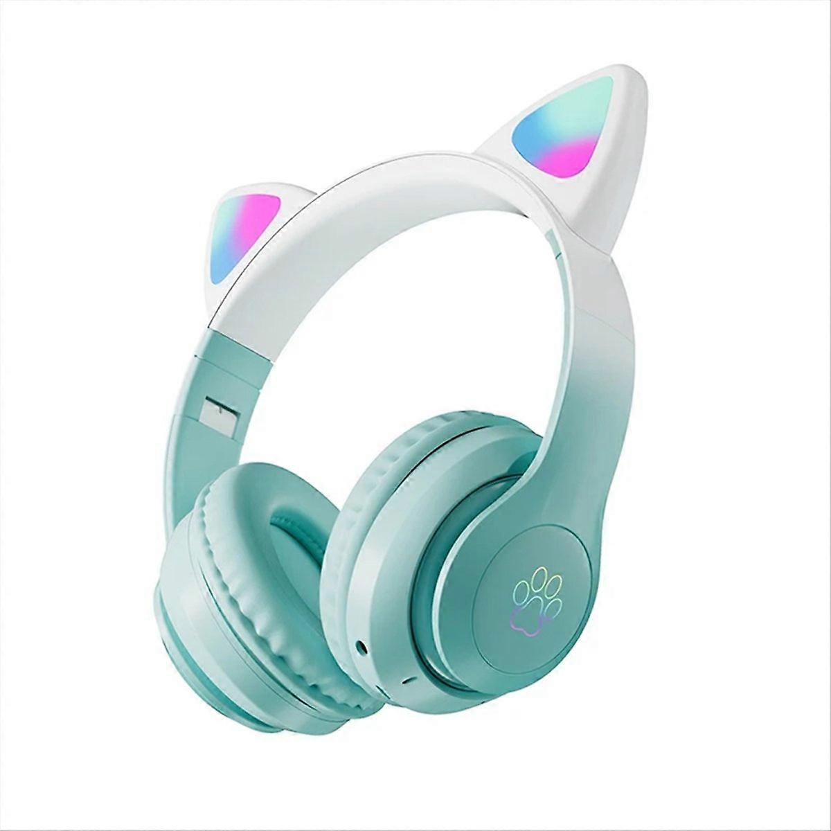 Cute Cat Gradient Wireless Headsets LED Light Green