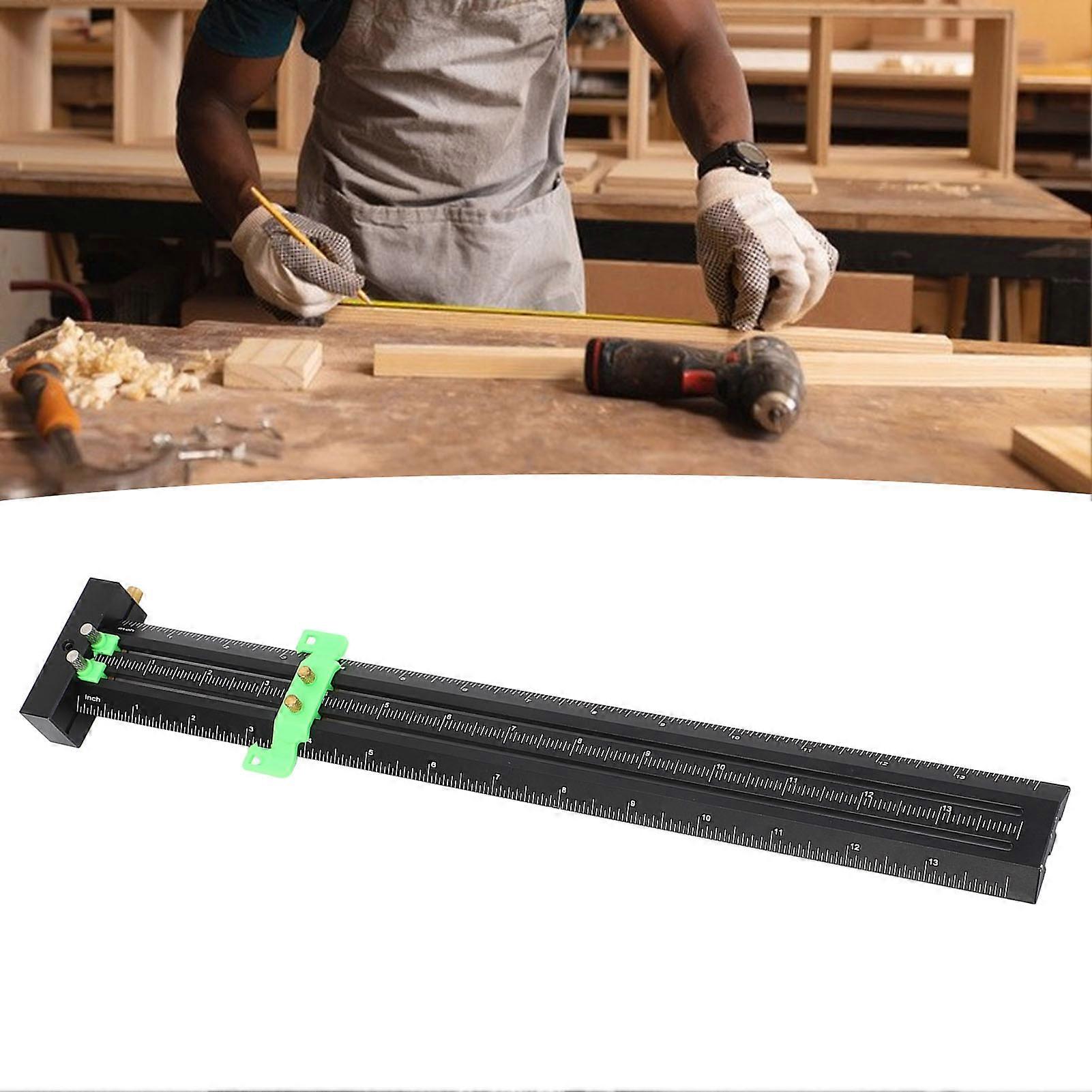 Woodworking Compass Tool 14inch Metal Aluminium Alloy Double Line Marking Ruler Adjustable T Type Measuring Scribing Ruler Green 