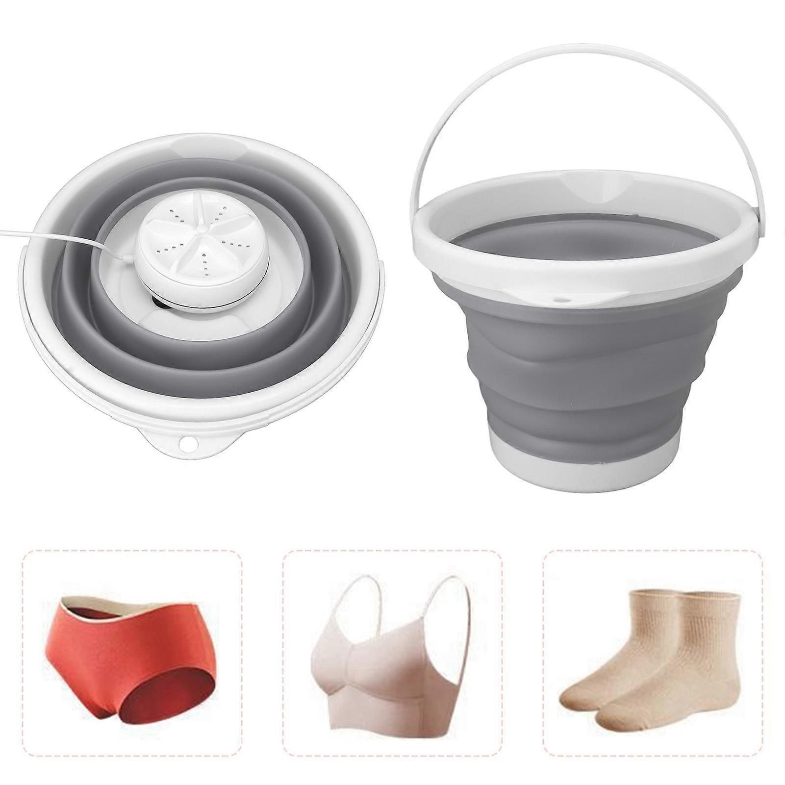 5L Folding Washing Machine Ultrasonic Vibration Forward Reverse USB Foldable Washer for Home Gray 
