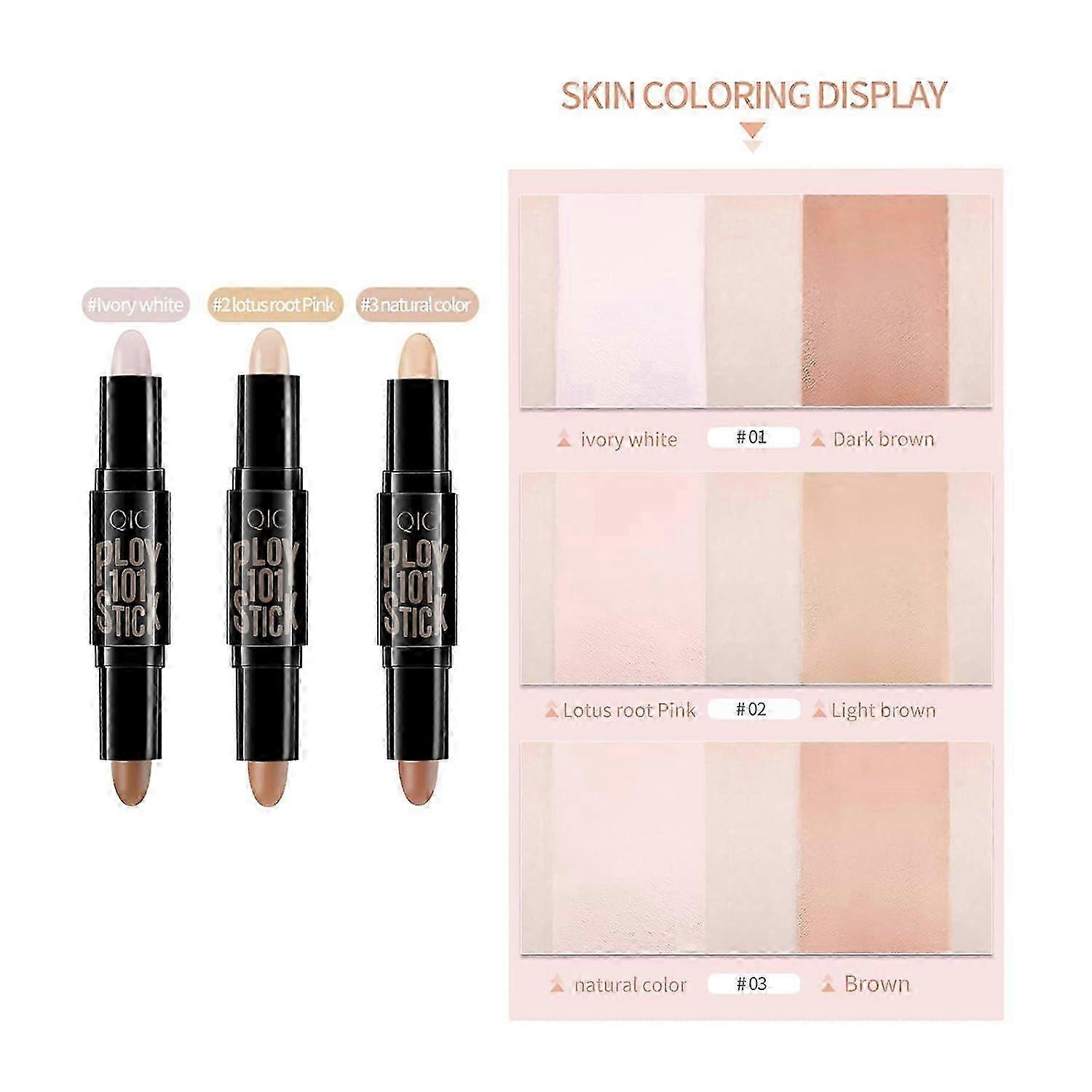 2-in-1 Makeup Concealer Stick, Face Highlighter Stick, Concealer Contour Highlighter, Cruelty-Free Makeup, Double-Headed Highlighter Stick Cream\n3pcs