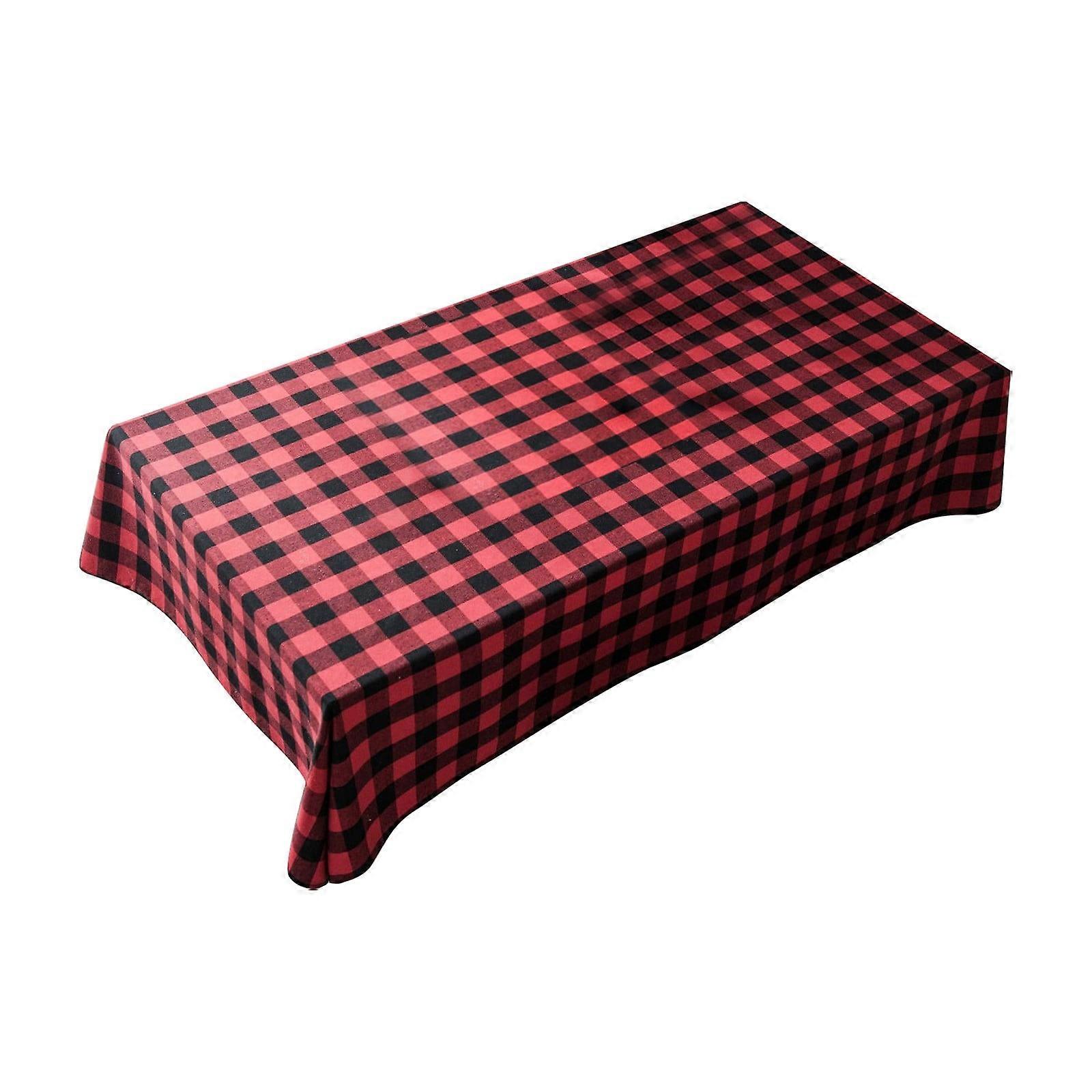 Red and Black Checkered Polyester-Cotton Tablecloth, Woven Cotton Linen Plaid Cloth, Modern Simple Design, Compatible with British Tea Table