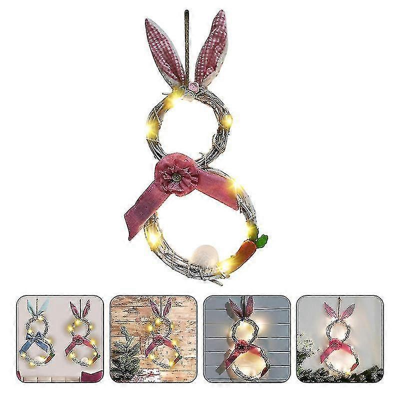 1pcイースターラタンガーランドホームハンギングリースドアデコレーションライト付き