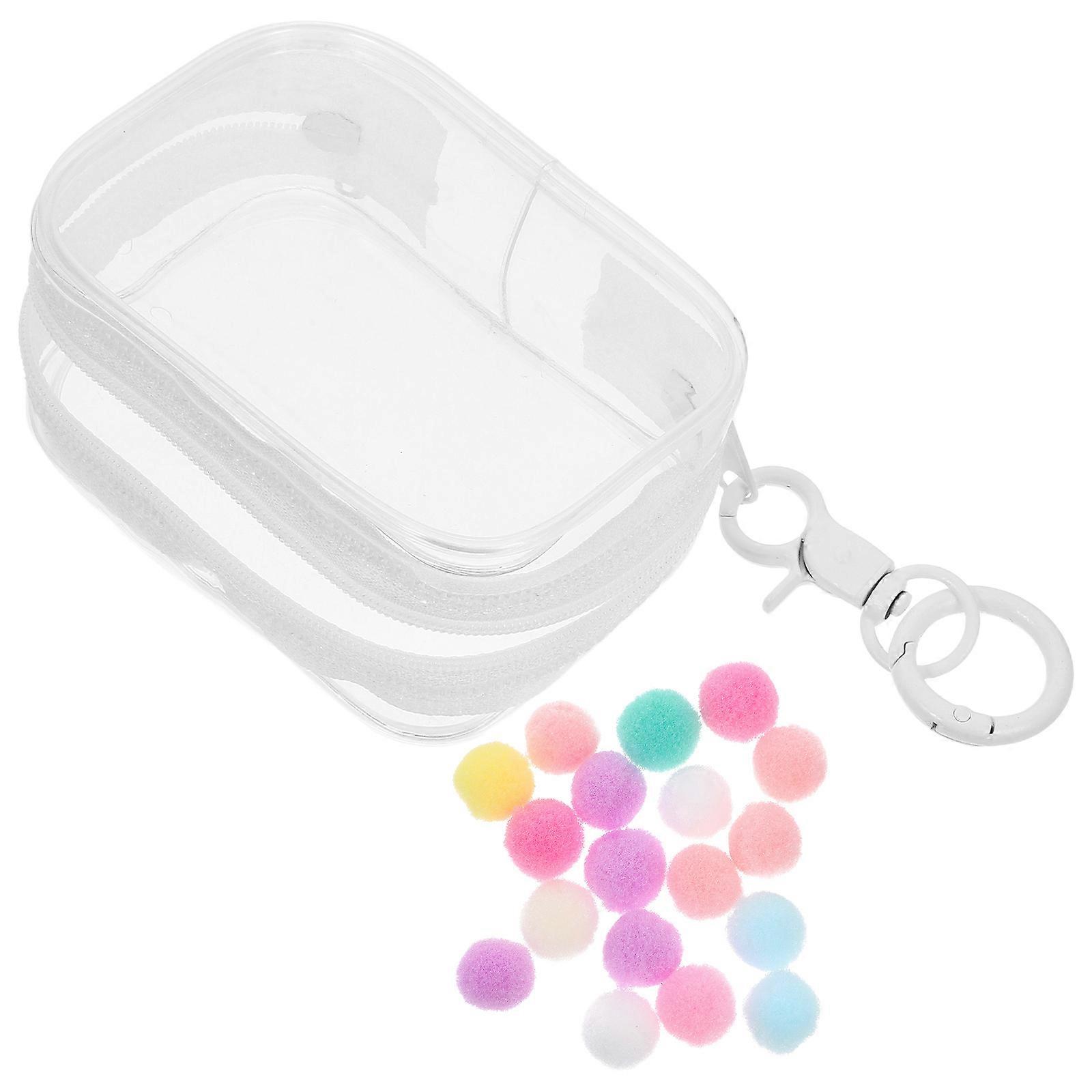 Transparent Doll Storage Case for Display with Keychain and Pompom