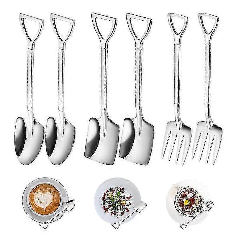 6pcs Stainless Steel Shovel Spoon Set, Creative Spade Spoon Fork
