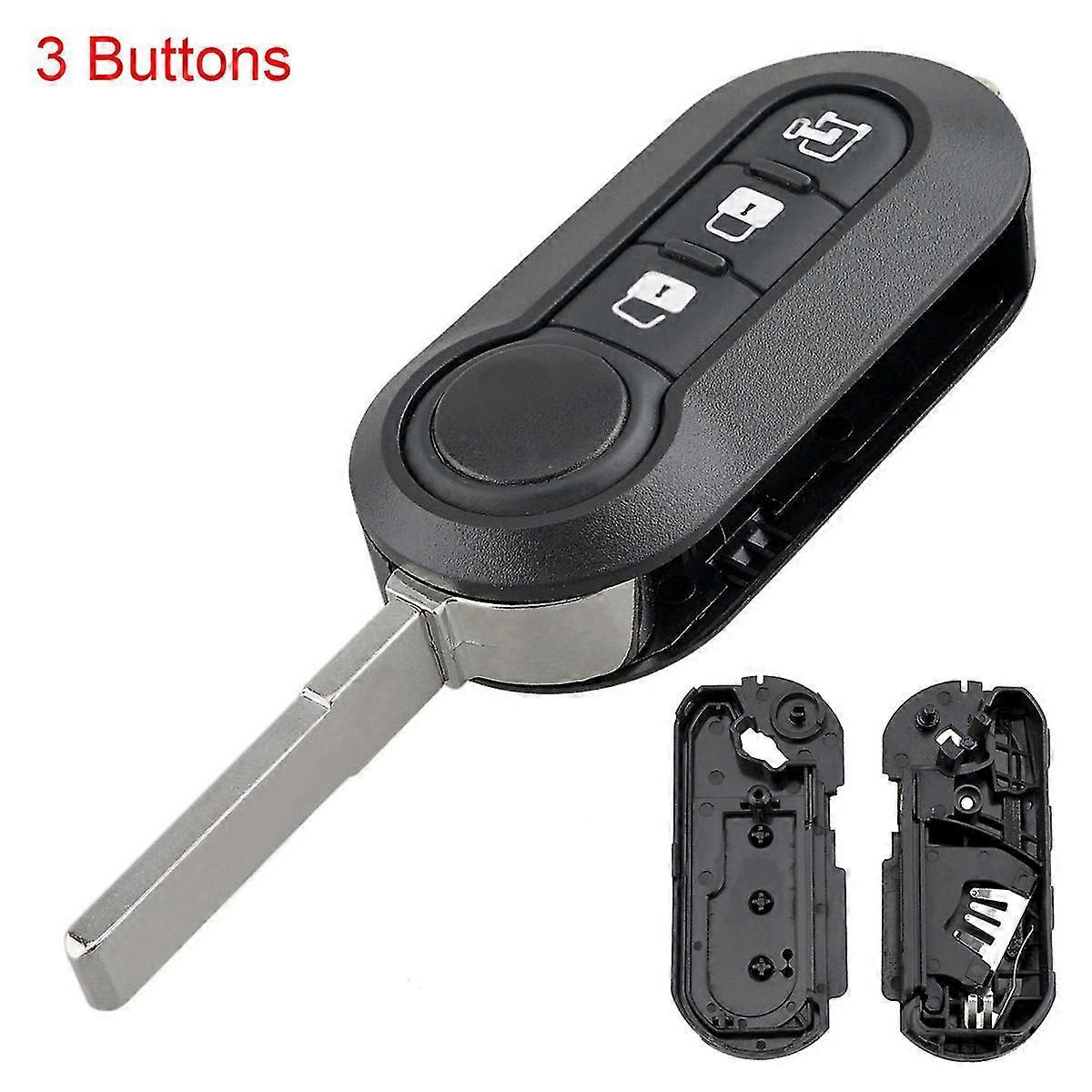Foldable 3 - Button Car Key Remote Control Replacement Case for Fiat 500, Krasnopunto, Bravo