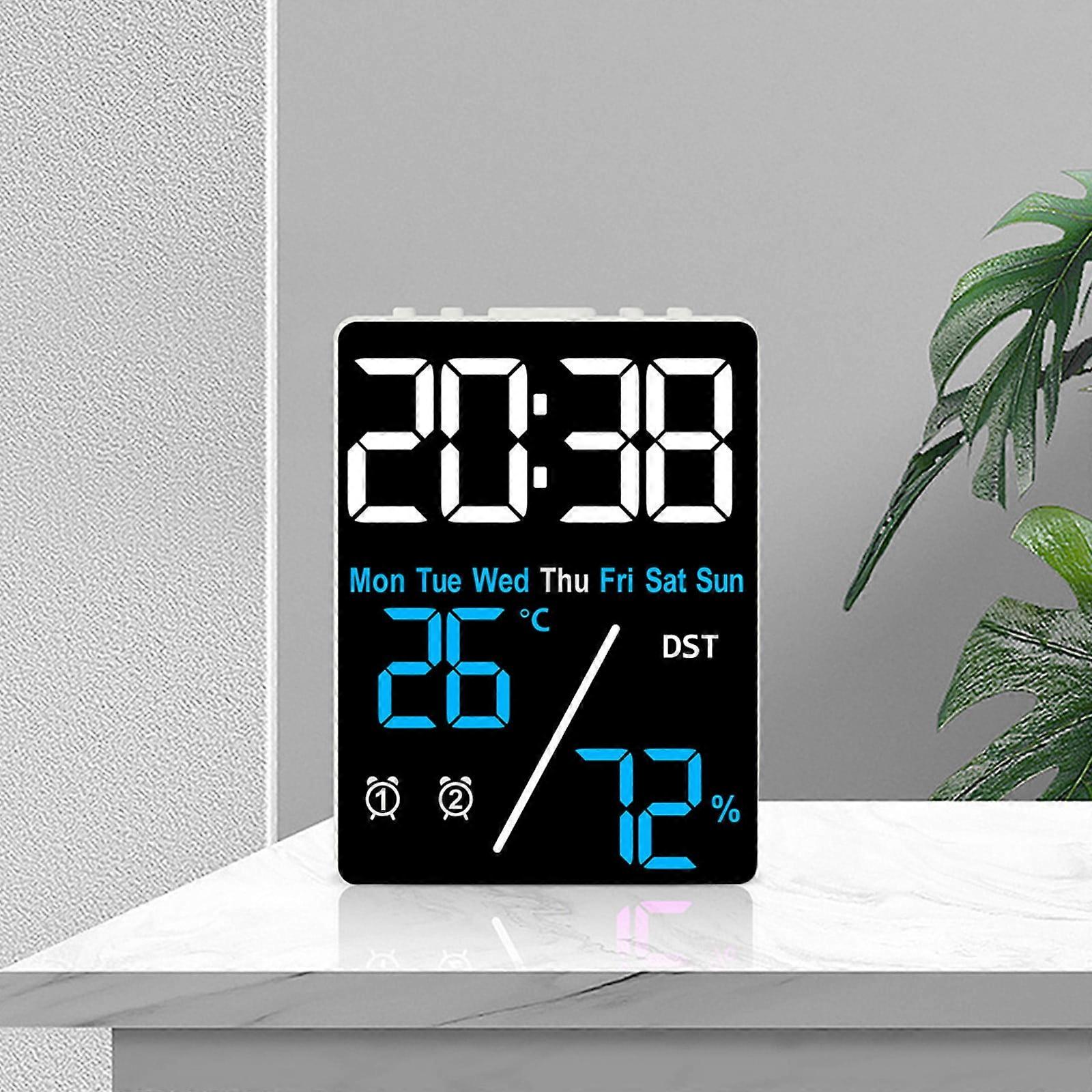 LED Clock with Date, Week, Temp & Humidity, Adjustable Brightness, 2 Alarms, Daylight Saving - Compatible with YiFudd