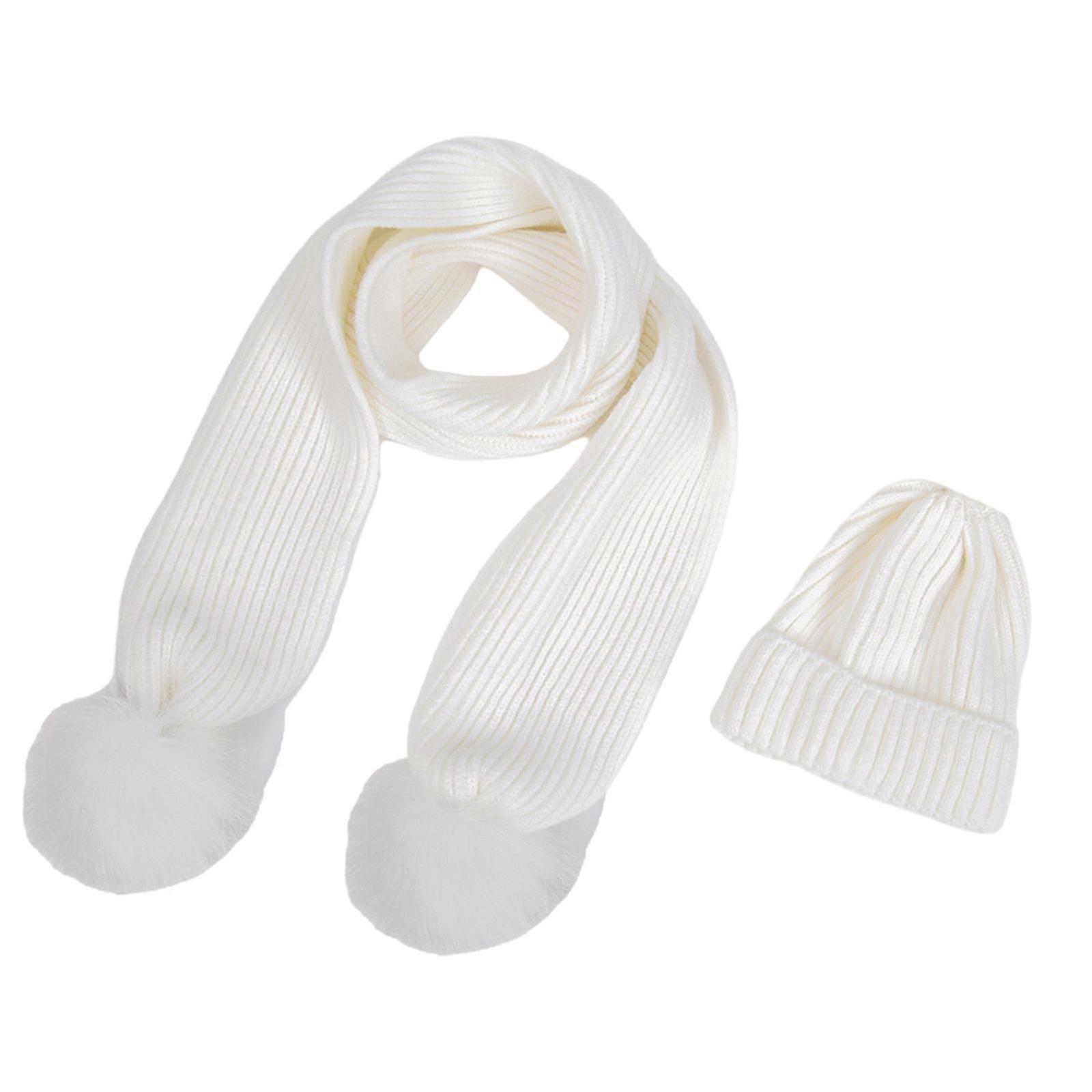 قبعات غطاء محرك السيارة المحبوك للجنسين للأطفال ومجموعة أكثر دفئا للرقبة قبعة دافئة للأطفال ومنديق مع سحر أفخم للأيام الباردة أبيض