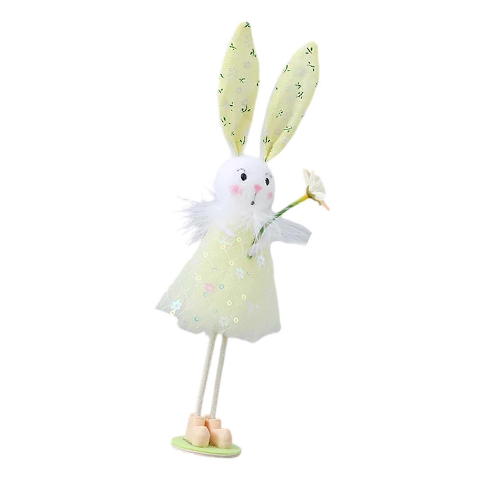 Handmade Spring Rabbit Ornamentation Rabbit Figure Feature Elegant Yarn Skirt And Realistic Detail For Festival Decors  Yellow