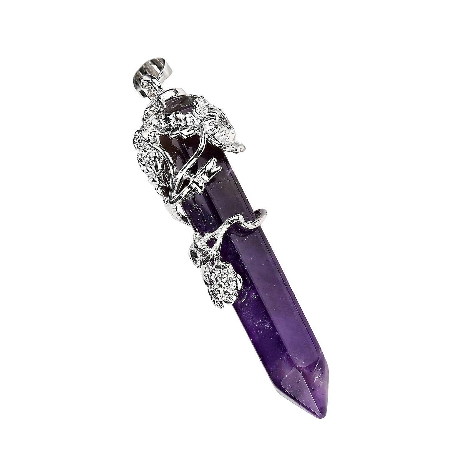 Pendentif pendule hexagonal en cristal, orné de fleurs naturelles, améthyste et quartz rose, pierres de guérison, accessoires pour la création de bijoux, multicolore