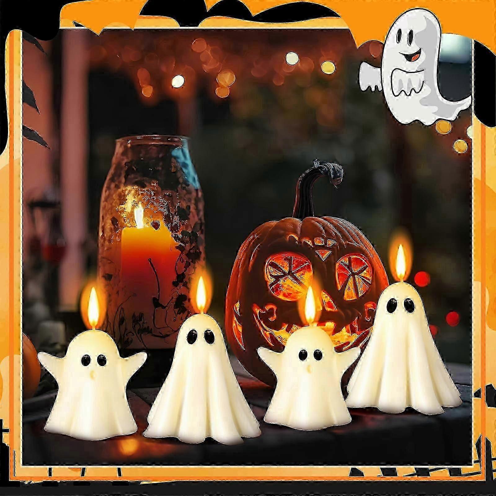 6PCS Halloween Large Ghost Candles White Spooky Ghost Classical Style