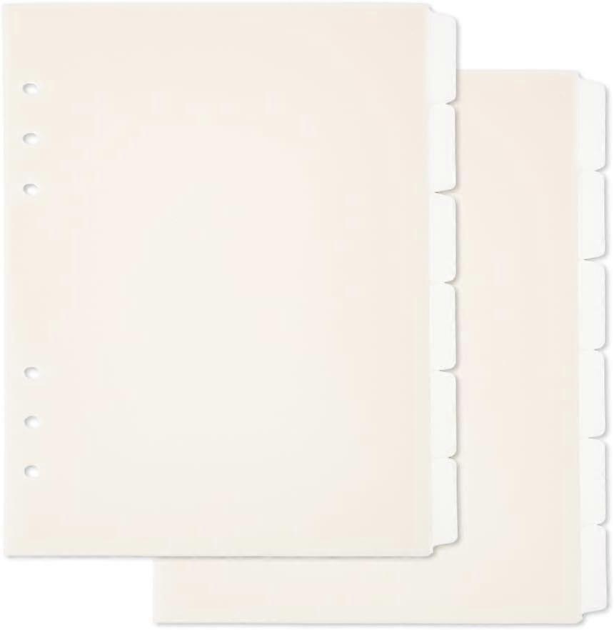 2 Sets 12 Sheets A5 Index Binder Dividers Beige Plastic Binder Dividers with 6 Tabs A5 Tab Pages 6 Holes Ring Index Page for Planner Notebook Journal 