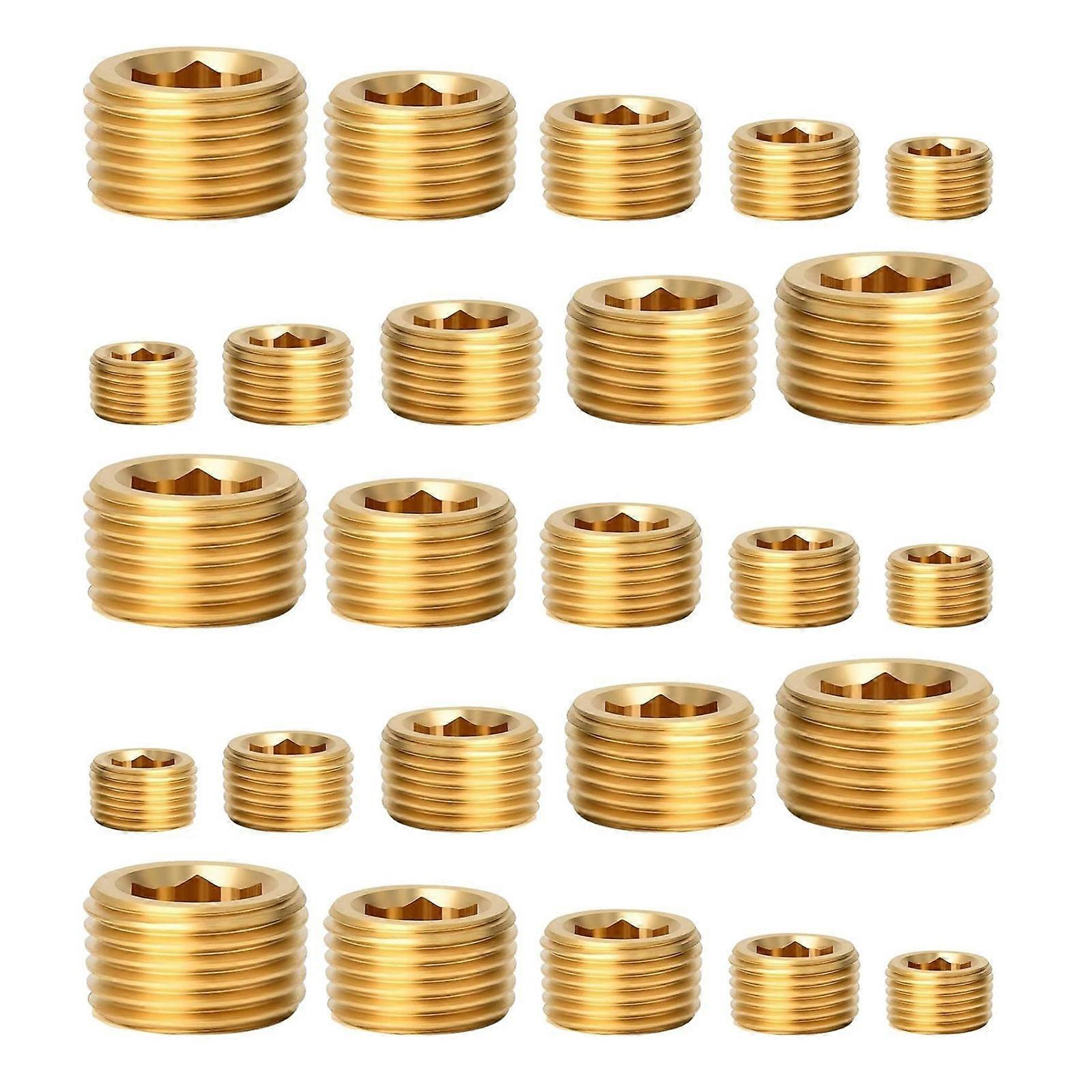 10/25pcs Sturdy Brass Pipe Plugs Fitting Assortment Set Male Internal Hexgonal Thread Accessory for Sealing Pipe Port Multicolor