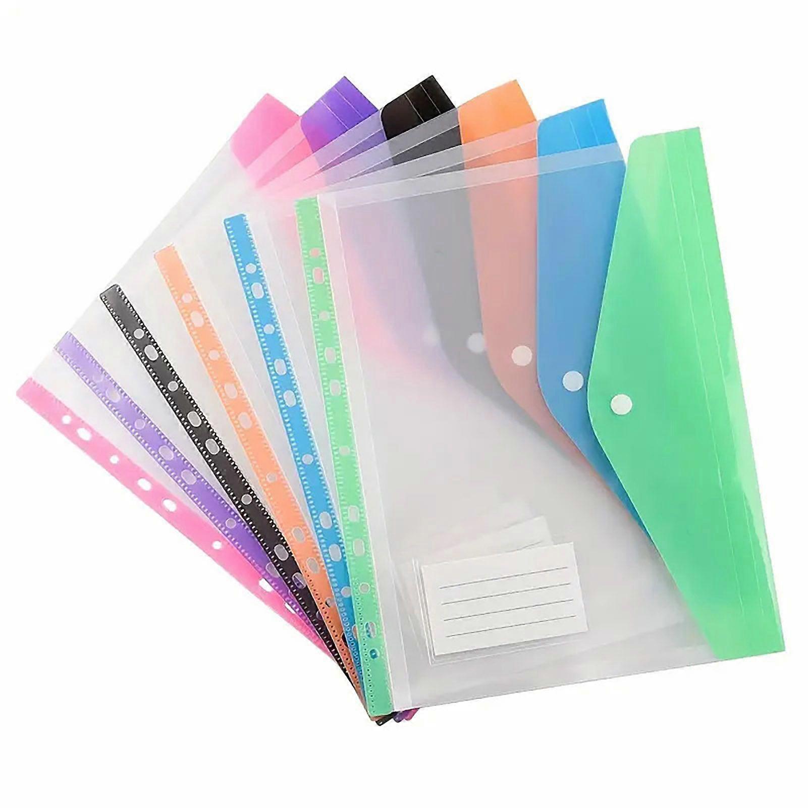 6 Pcs A4 Plastic Binder Pockets for 11 Ring Binder Letter Size Document Organizer Loose Leaf File Folder Pouch with Snap Button And Label Pocket