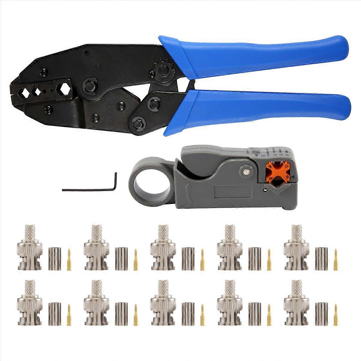 1Set Coax Rf/Bnc Crimp Tools for Rg58 / Rg59 / Rg6 with 10Pcs Bnc Plug Crimp Connector Set
